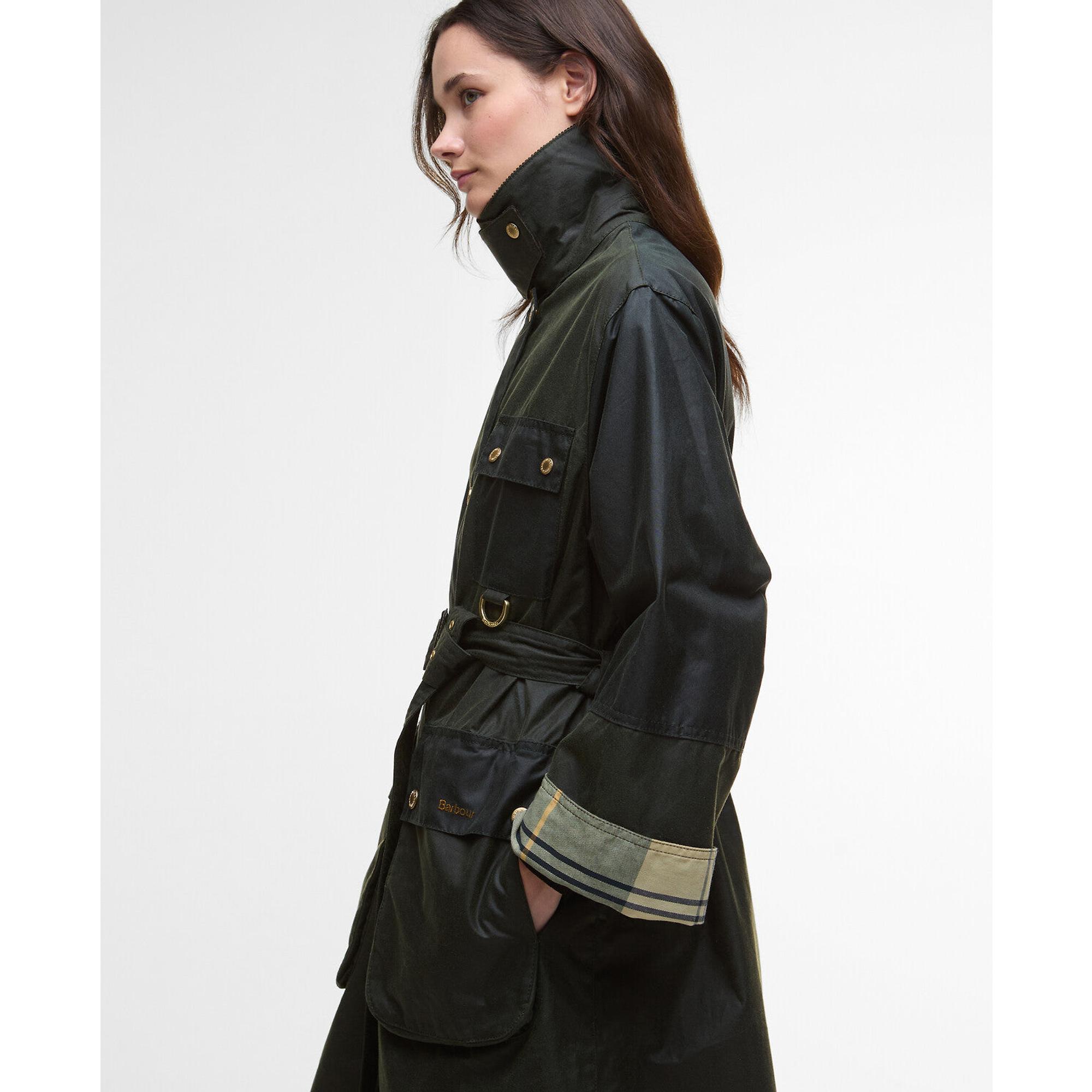 Barbour Women's Milda Waxed Trench Coat - Fern/Sage/Ancient Tartan