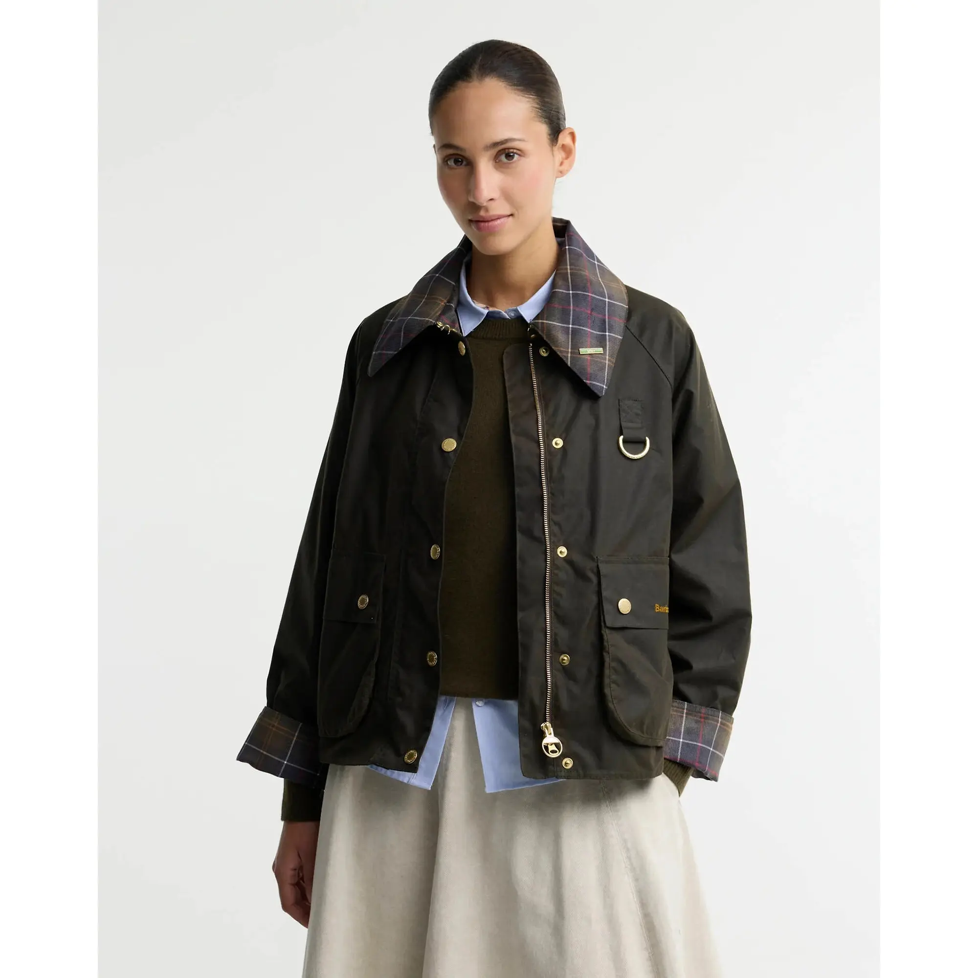Product image 2 of 7 of Barbour Women's Icons Tartan Collar Spey Waxed Jacket - Olive / Classic