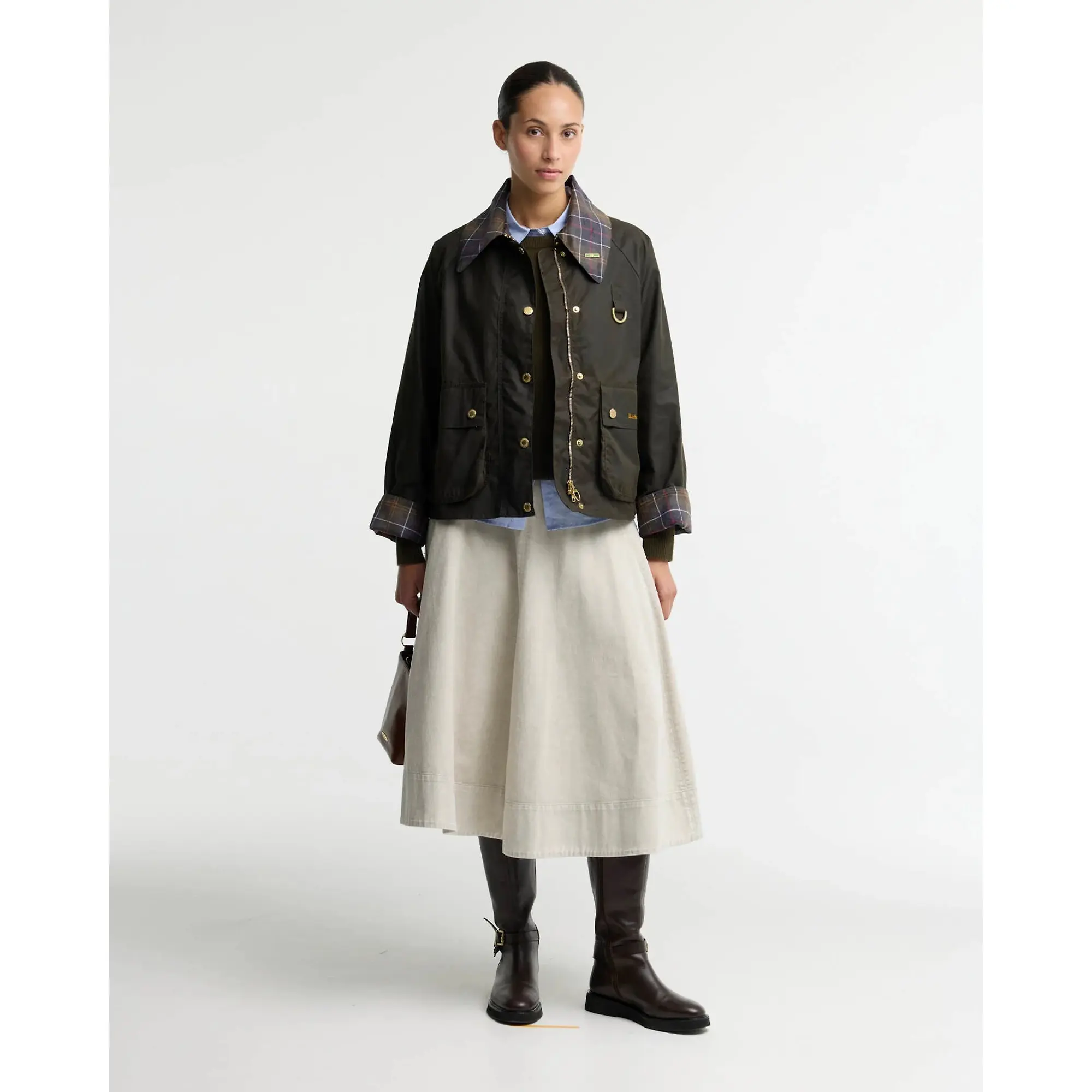 Product image 3 of 7 of Barbour Women's Icons Tartan Collar Spey Waxed Jacket - Olive / Classic