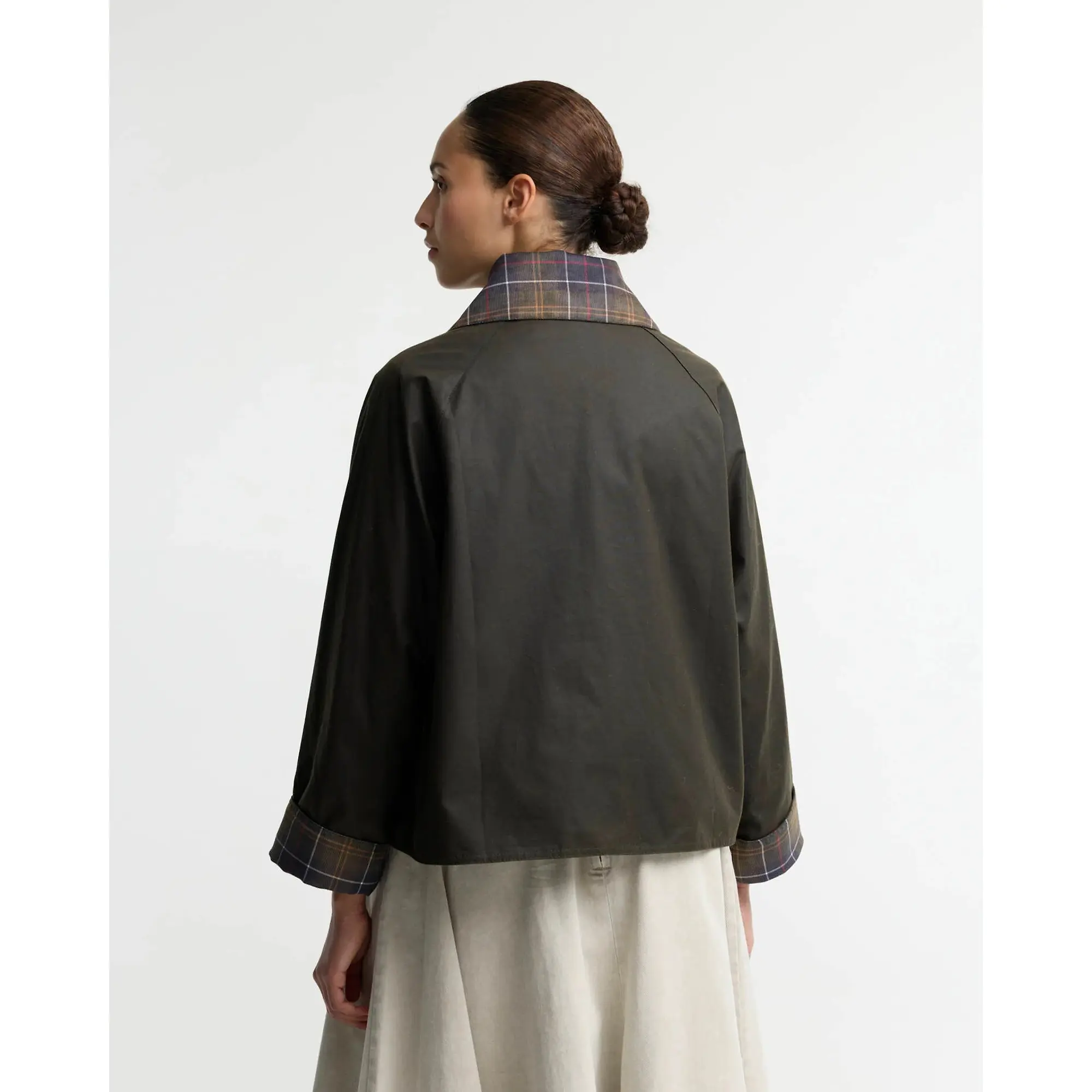 Product image 4 of 7 of Barbour Women's Icons Tartan Collar Spey Waxed Jacket - Olive / Classic