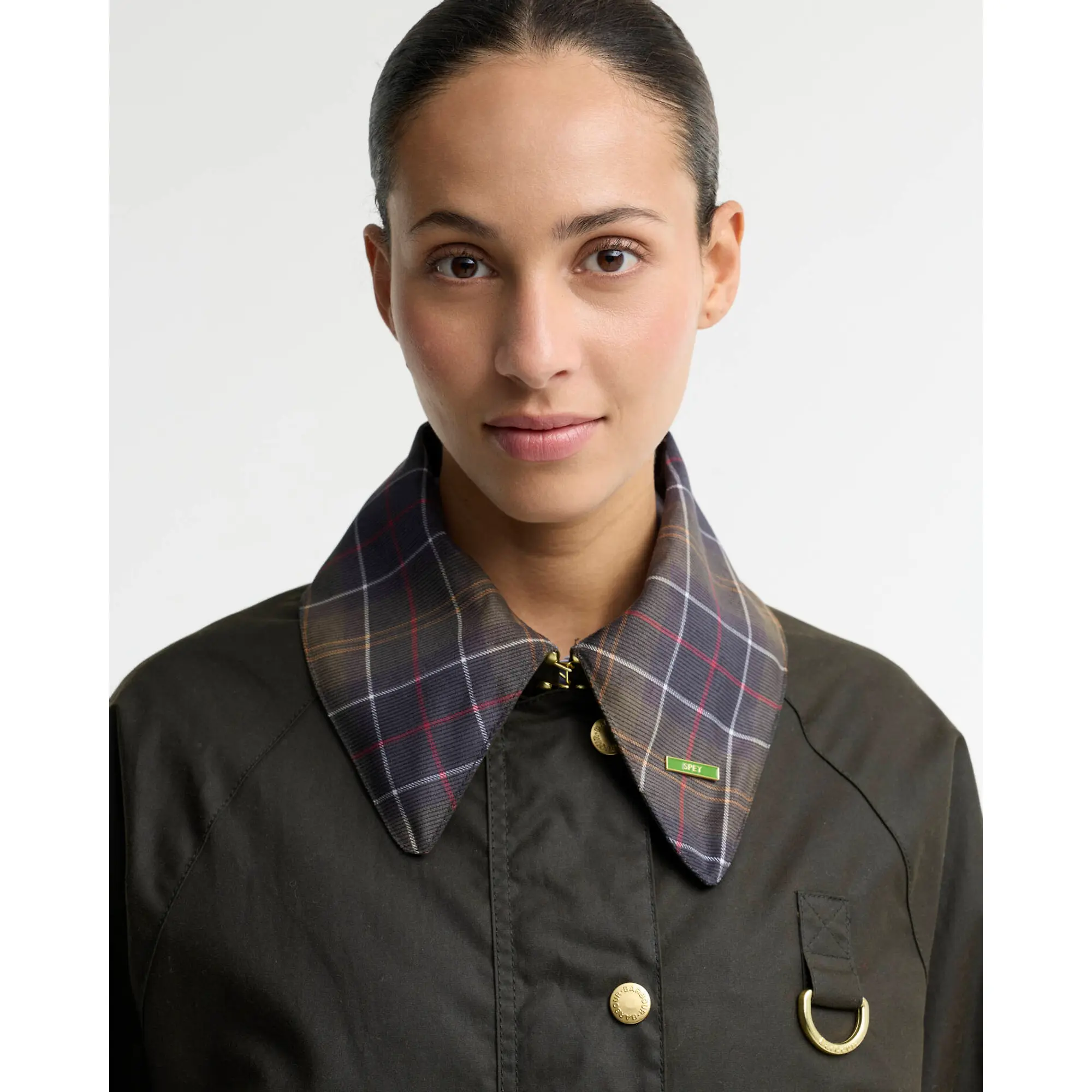 Product image 5 of 7 of Barbour Women's Icons Tartan Collar Spey Waxed Jacket - Olive / Classic