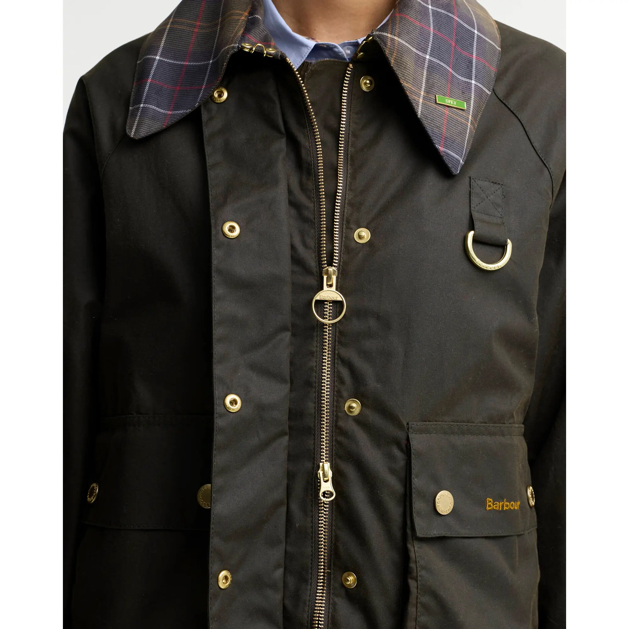 Product image 6 of 7 of Barbour Women's Icons Tartan Collar Spey Waxed Jacket - Olive / Classic