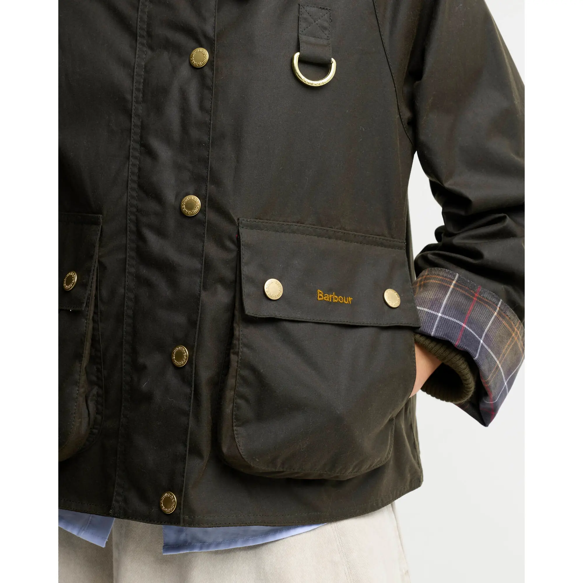 Product image 7 of 7 of Barbour Women's Icons Tartan Collar Spey Waxed Jacket - Olive / Classic