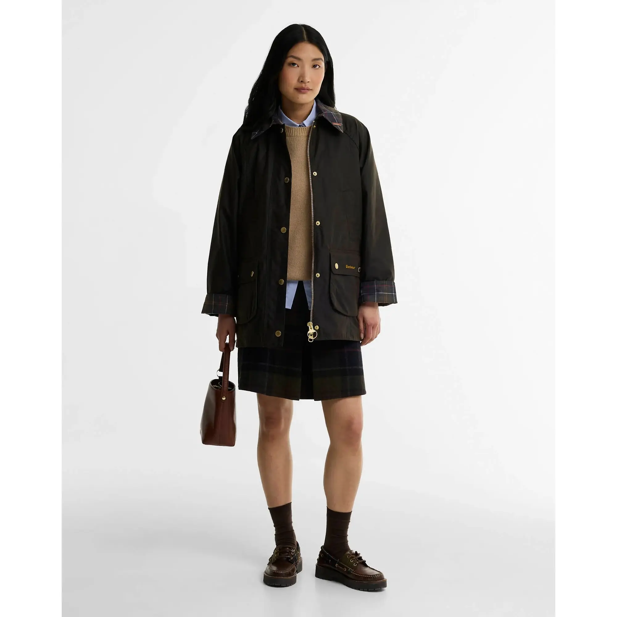 Product image 3 of 6 of Barbour Women's Icons Tartan Collar Modern Beadnell Waxed Jacket - Olive / Classic