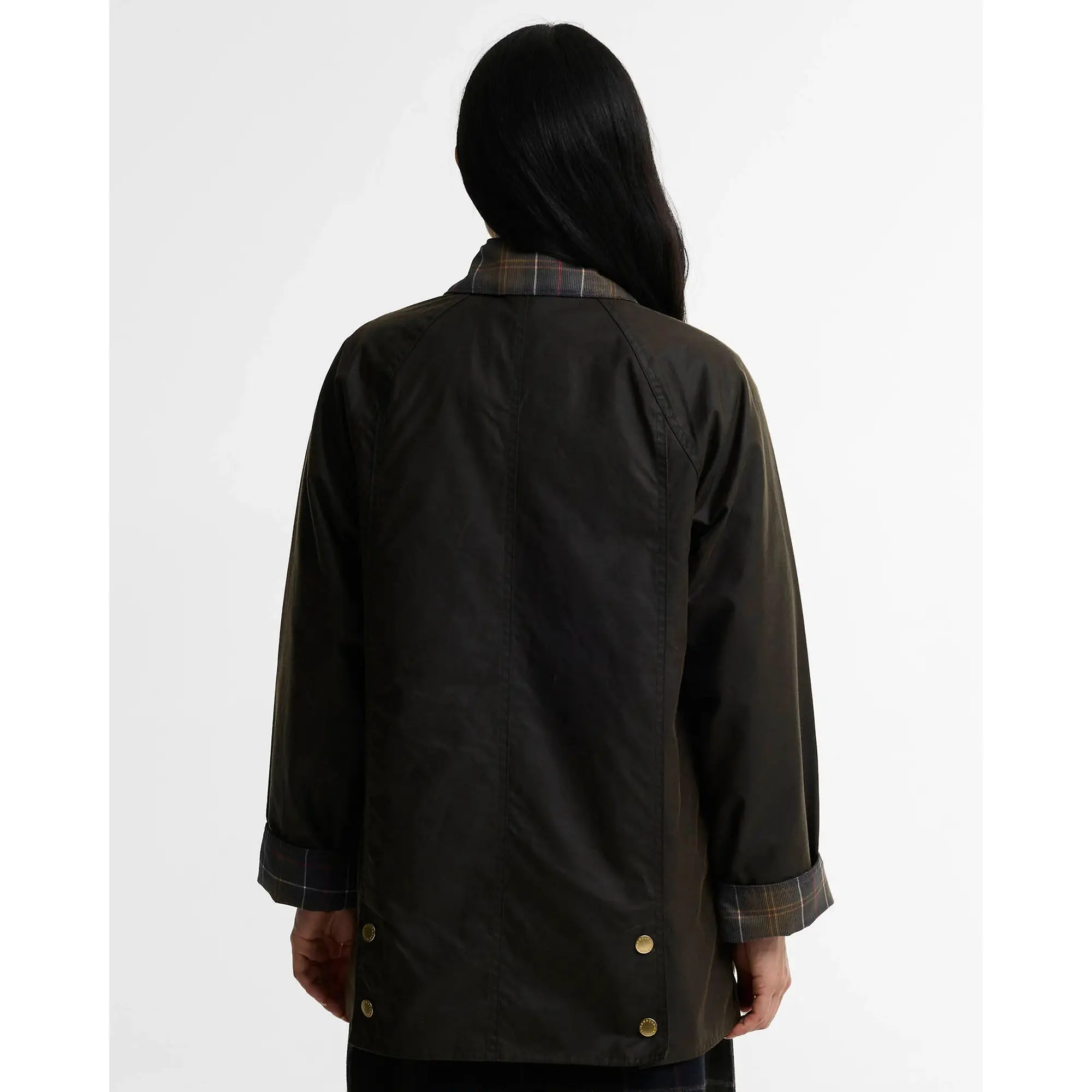 Product image 4 of 6 of Barbour Women's Icons Tartan Collar Modern Beadnell Waxed Jacket - Olive / Classic