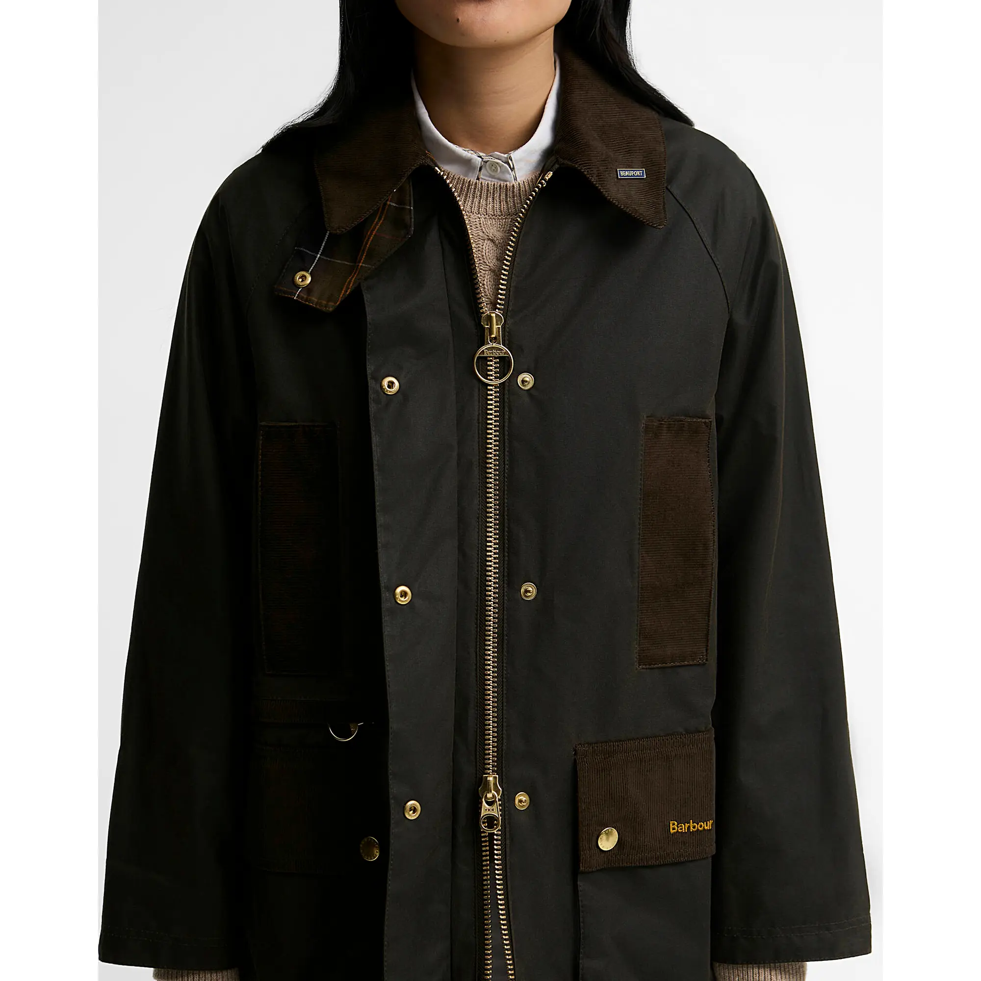 Product image 6 of 7 of Barbour Women's Icons Modern Beaufort Waxed Jacket - Olive / Classic