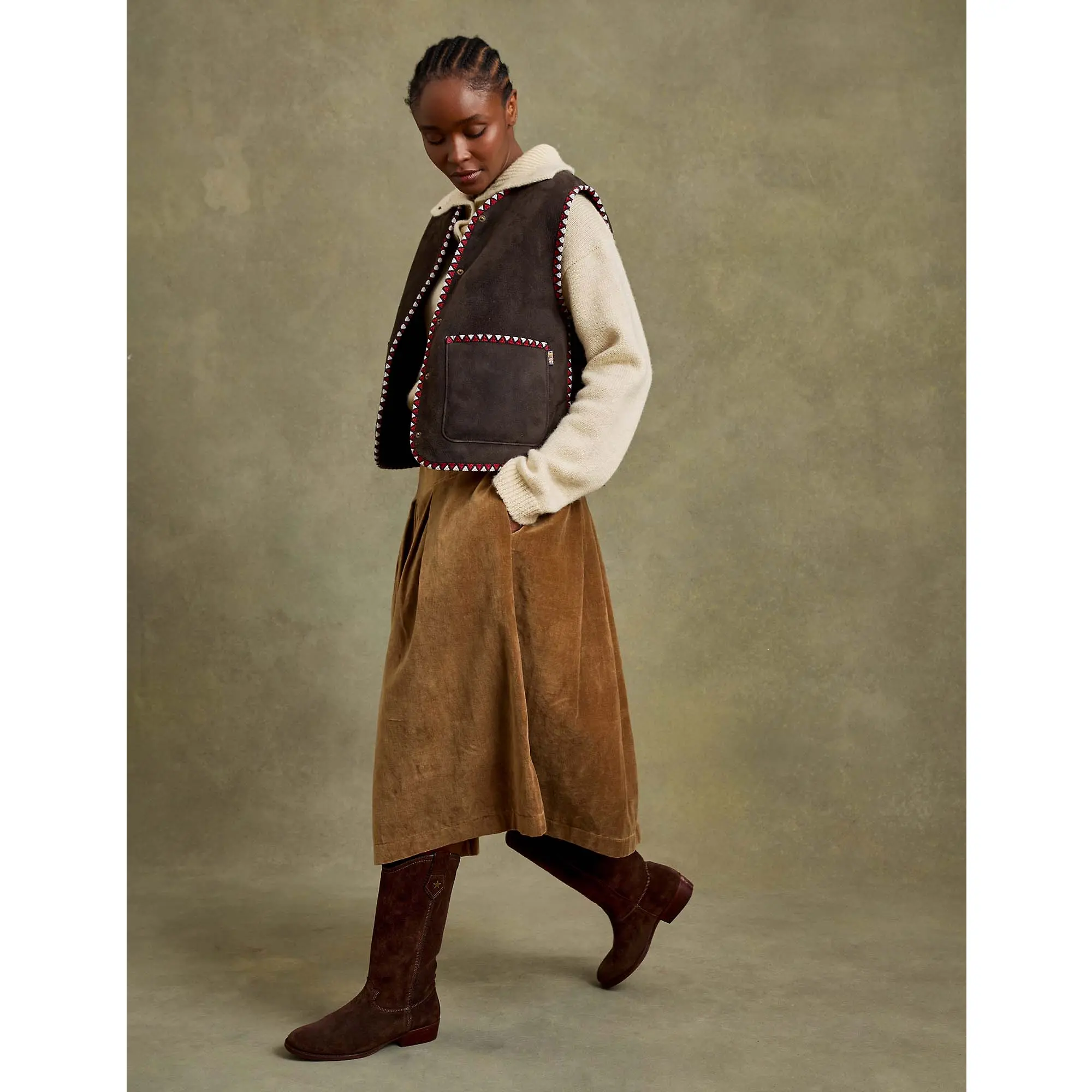 Product image 6 of 8 of Penelope Chilvers Women's Lancaster Cotton Velvet Skirt - Tan