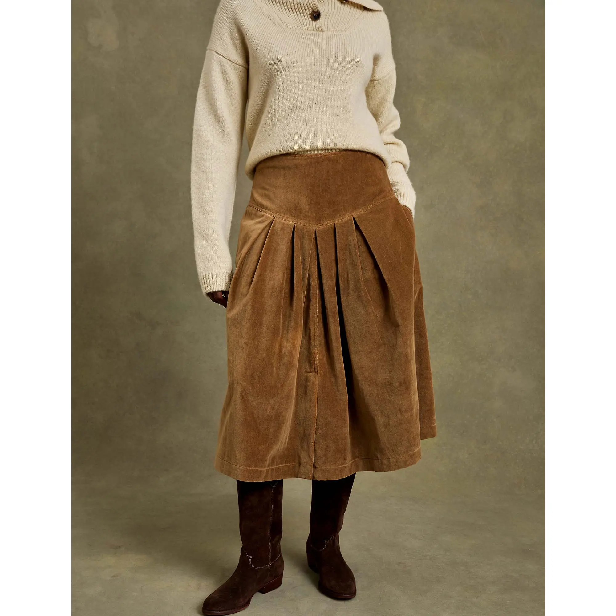 Product image 3 of 8 of Penelope Chilvers Women's Lancaster Cotton Velvet Skirt - Tan