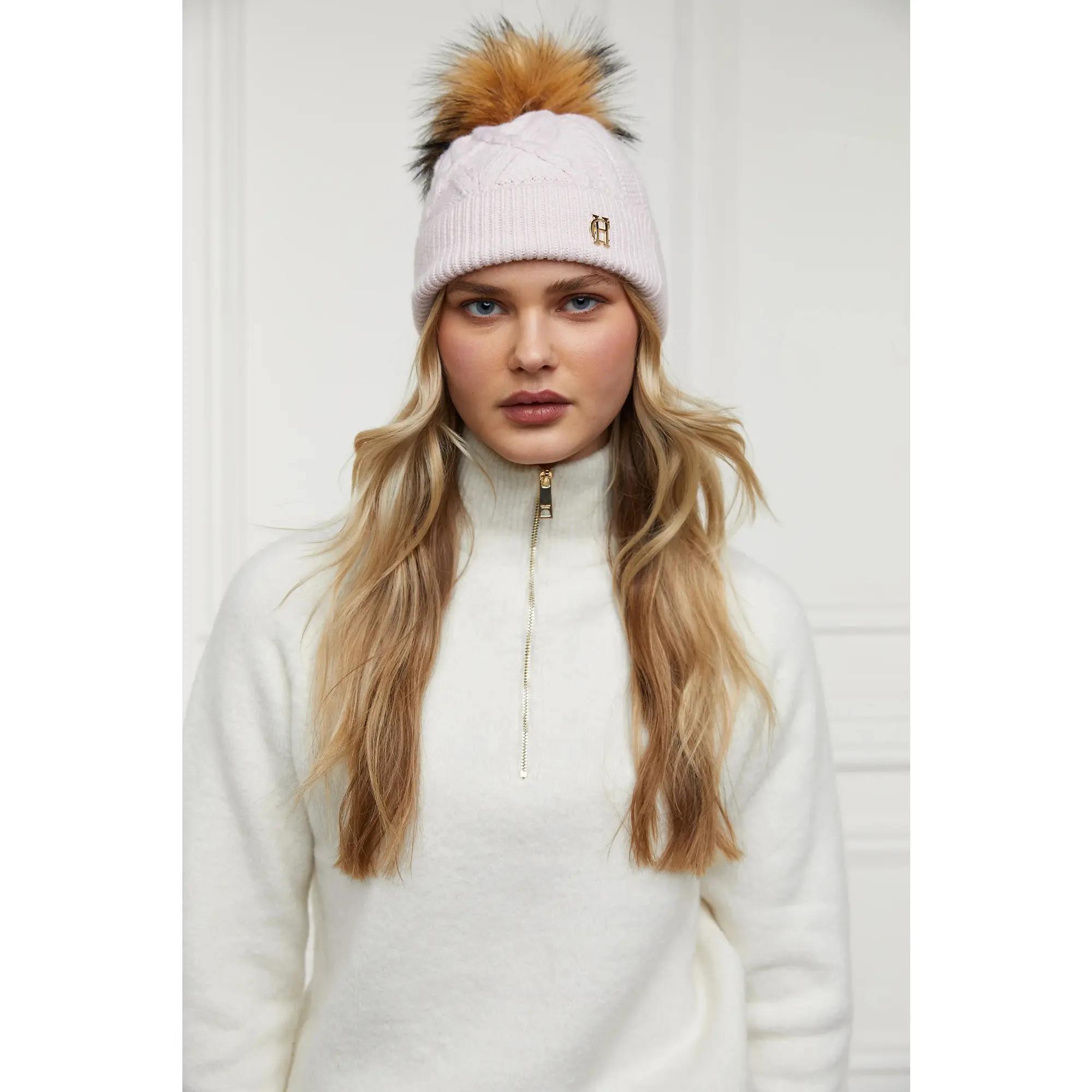 Product image 4 of 4 of Holland Cooper Cortina Beanie Bobble Hat - Soft Pink
