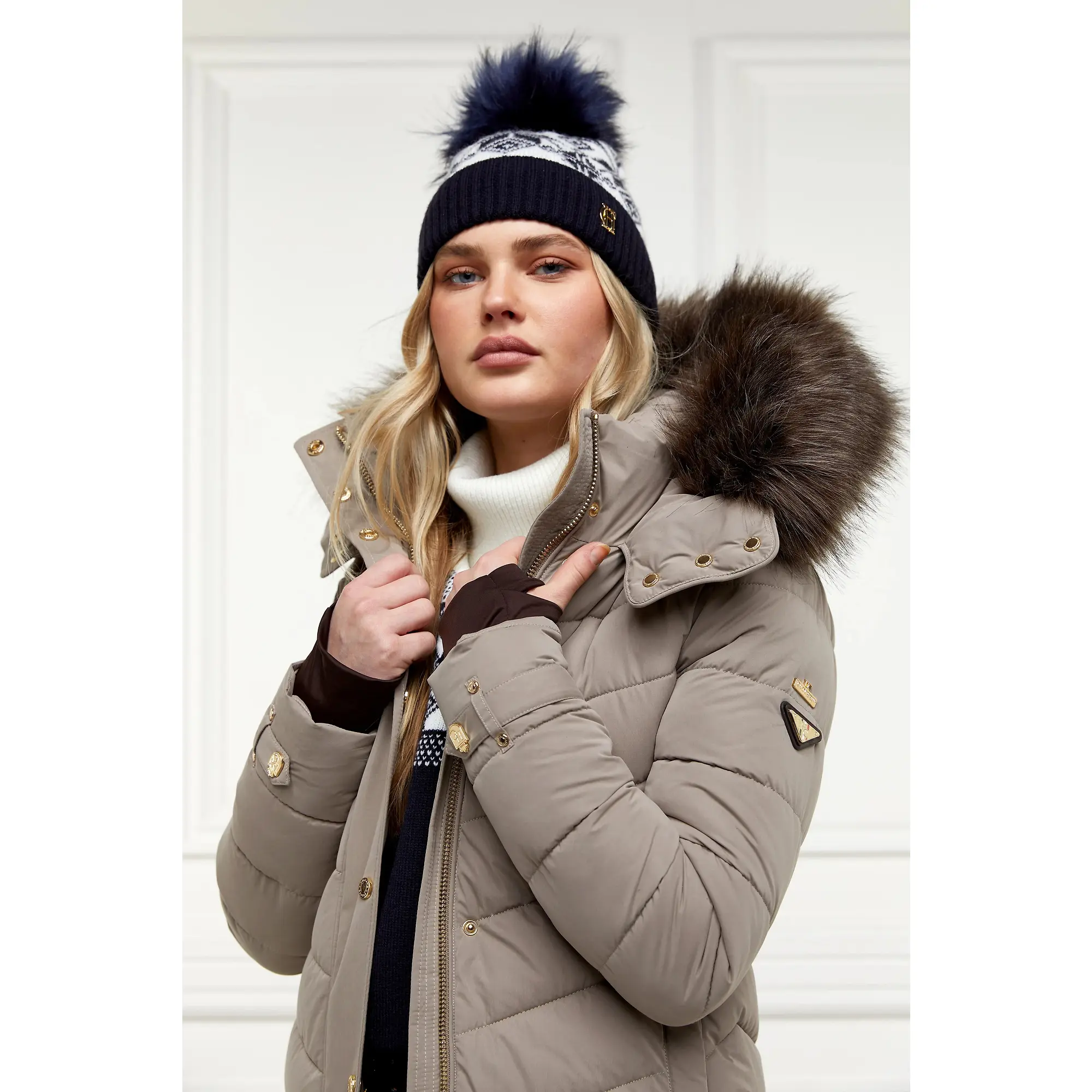 Product image 3 of 4 of Holland Cooper Beatrice Beanie Bobble Hat - Ink Navy Cream