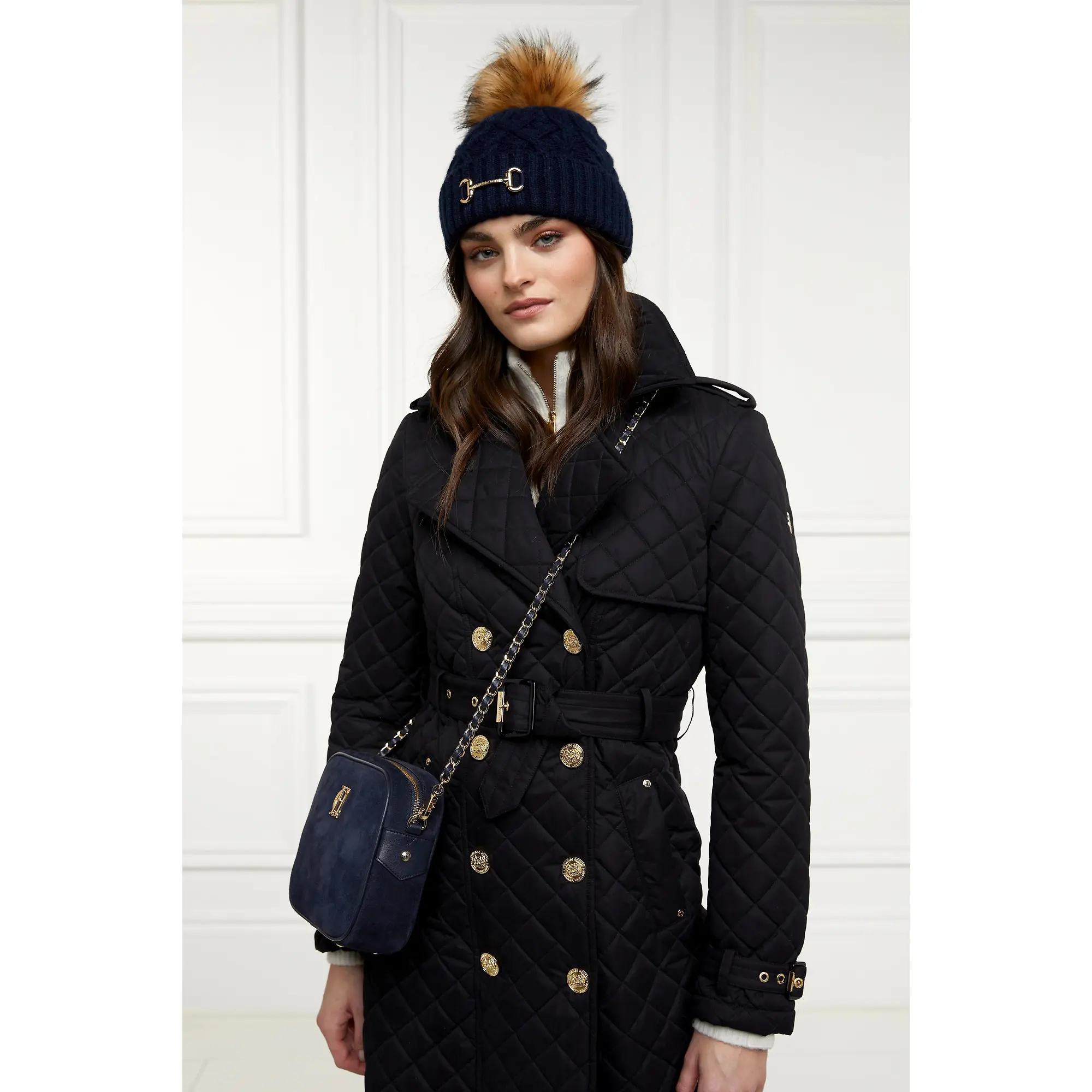 Product image 4 of 7 of Holland Cooper Horsebit Beanie Bobble Hat - Ink Navy