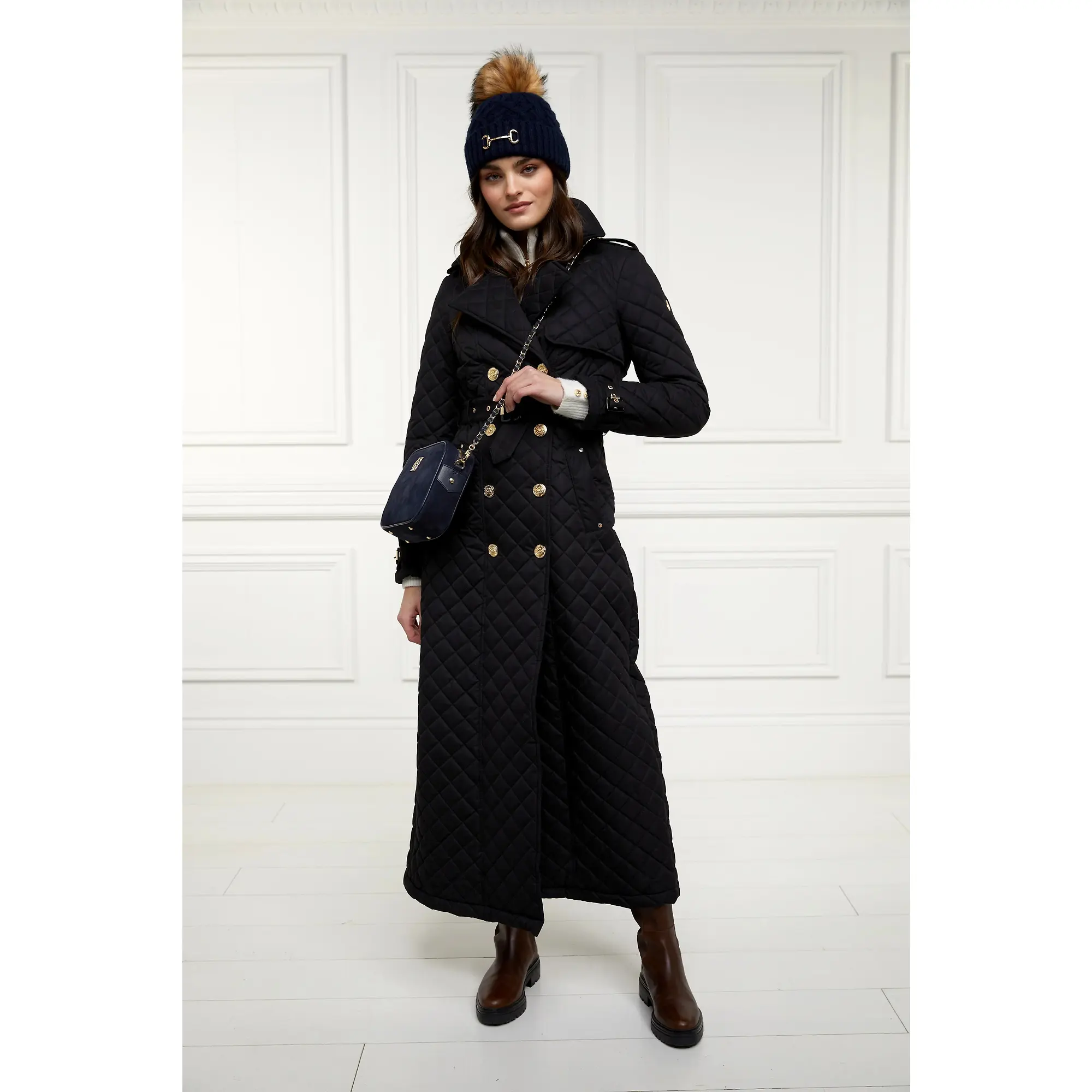 Product image 7 of 7 of Holland Cooper Horsebit Beanie Bobble Hat - Ink Navy
