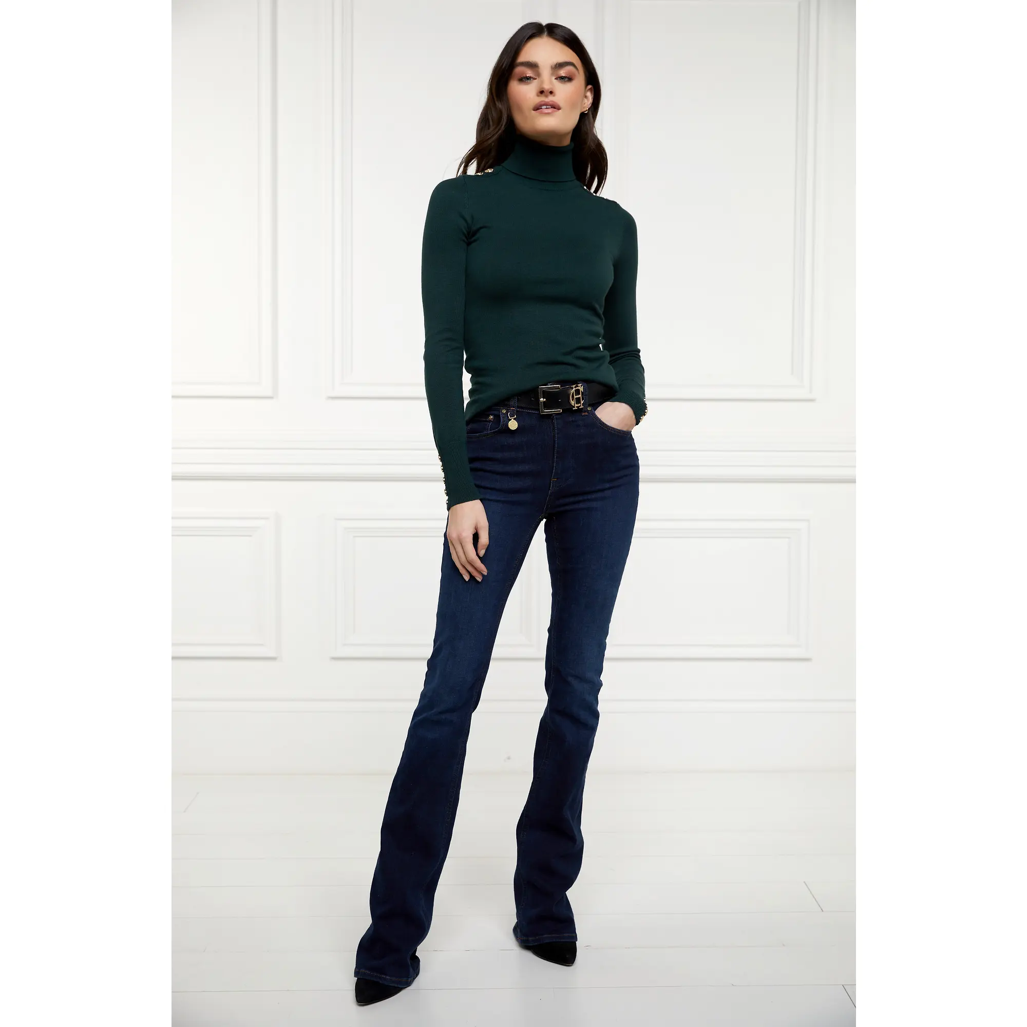 Product image 5 of 6 of Holland Cooper Women's Buttoned Knit Roll Neck - Deep Emerald