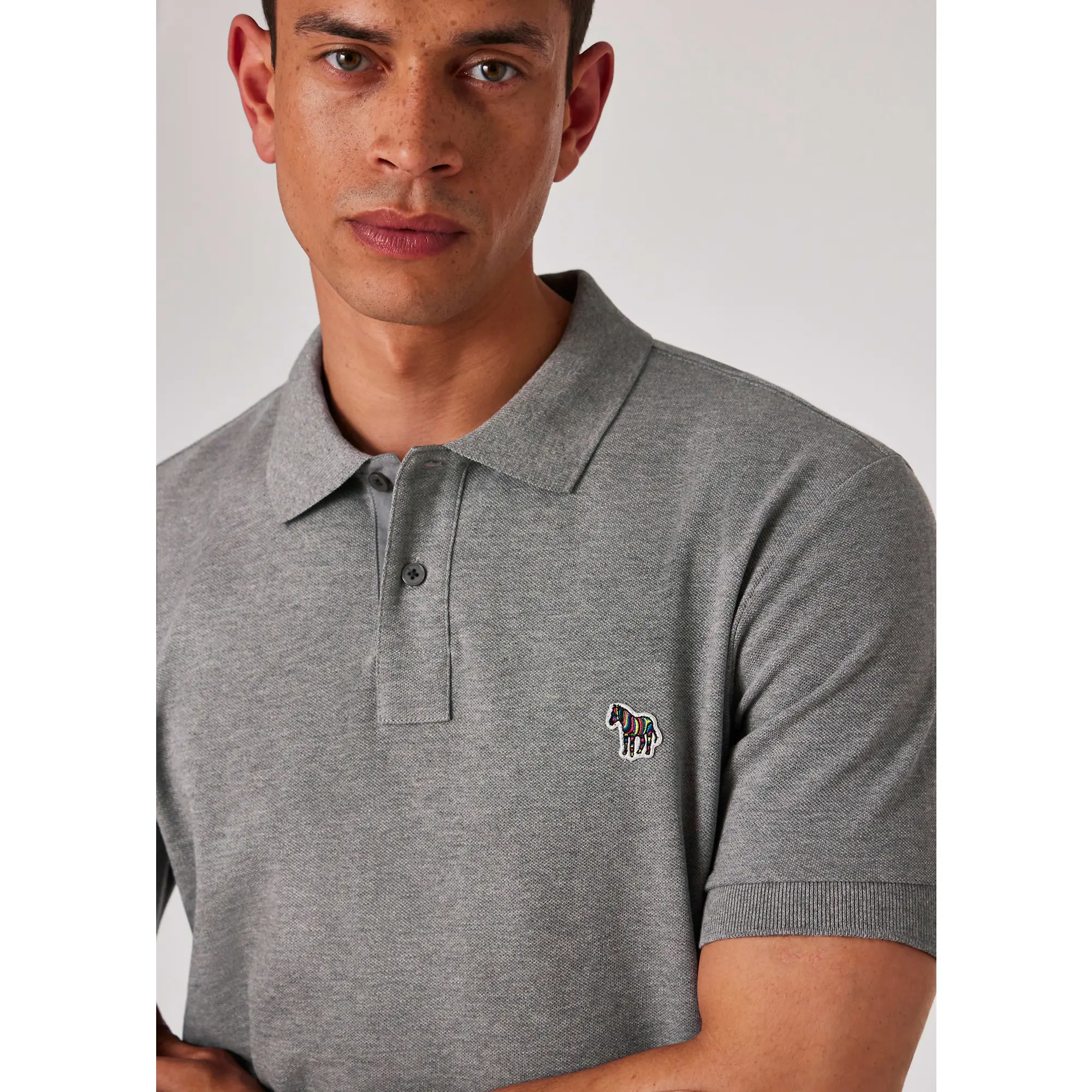 Product image 3 of 6 of PS By Paul Smith Men's Cotton-Piqué Zebra Logo Polo Shirt - Grey Melange