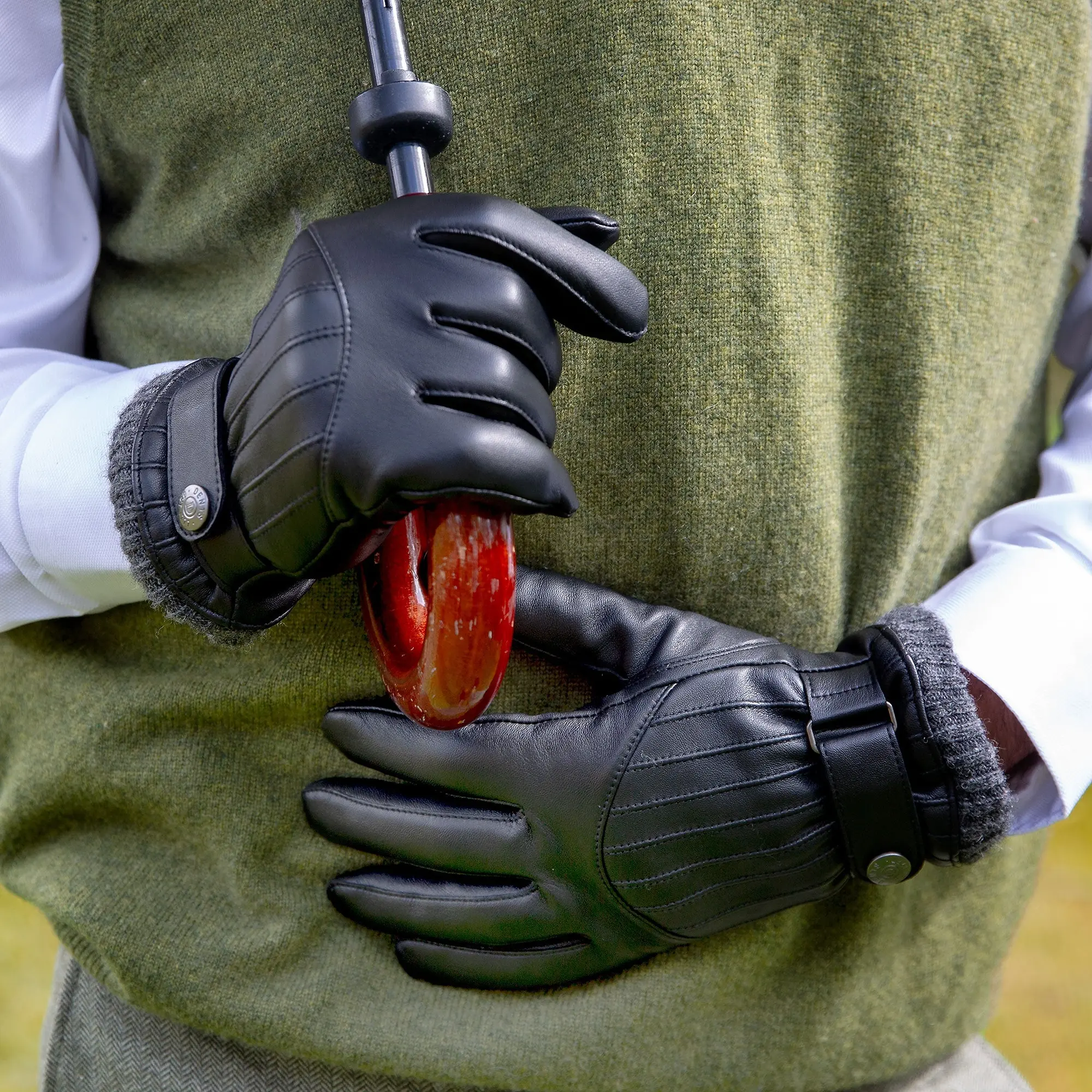 Product image 3 of 12 of Dents Men’s Sherborne Touchscreen Wool Blend-Lined Leather Gloves - Black/Grey