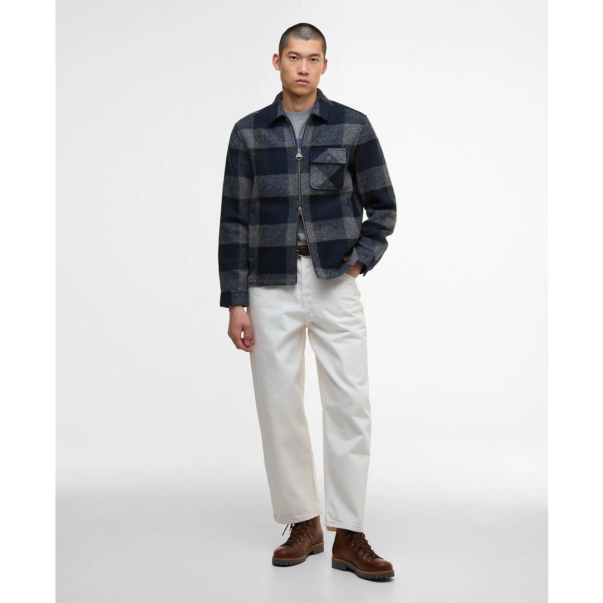Product image 3 of 7 of Barbour International Men's Hailwood Tartan Fleece Overshirt - Navy
