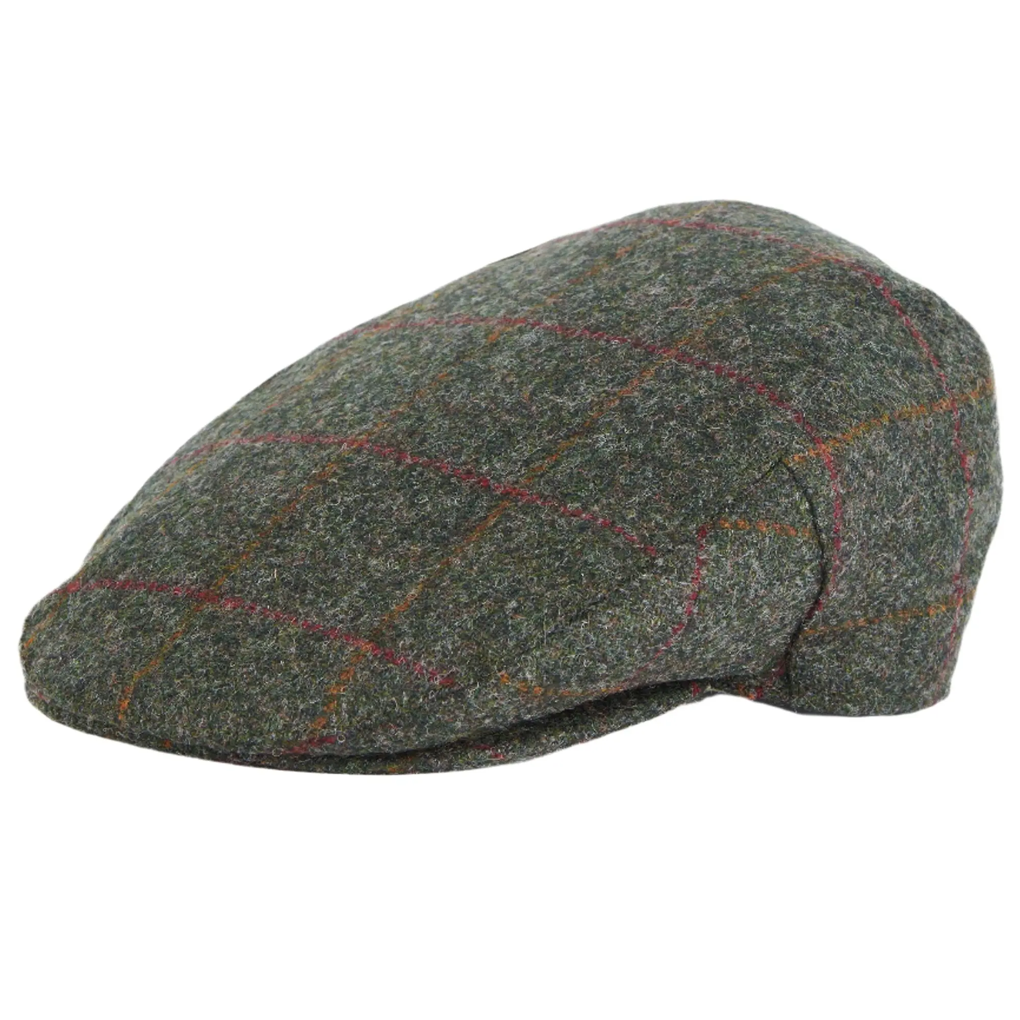 Product image 1 of 4 of Barbour Men's Crieff Flat Cap - Olive/Red Overcheck