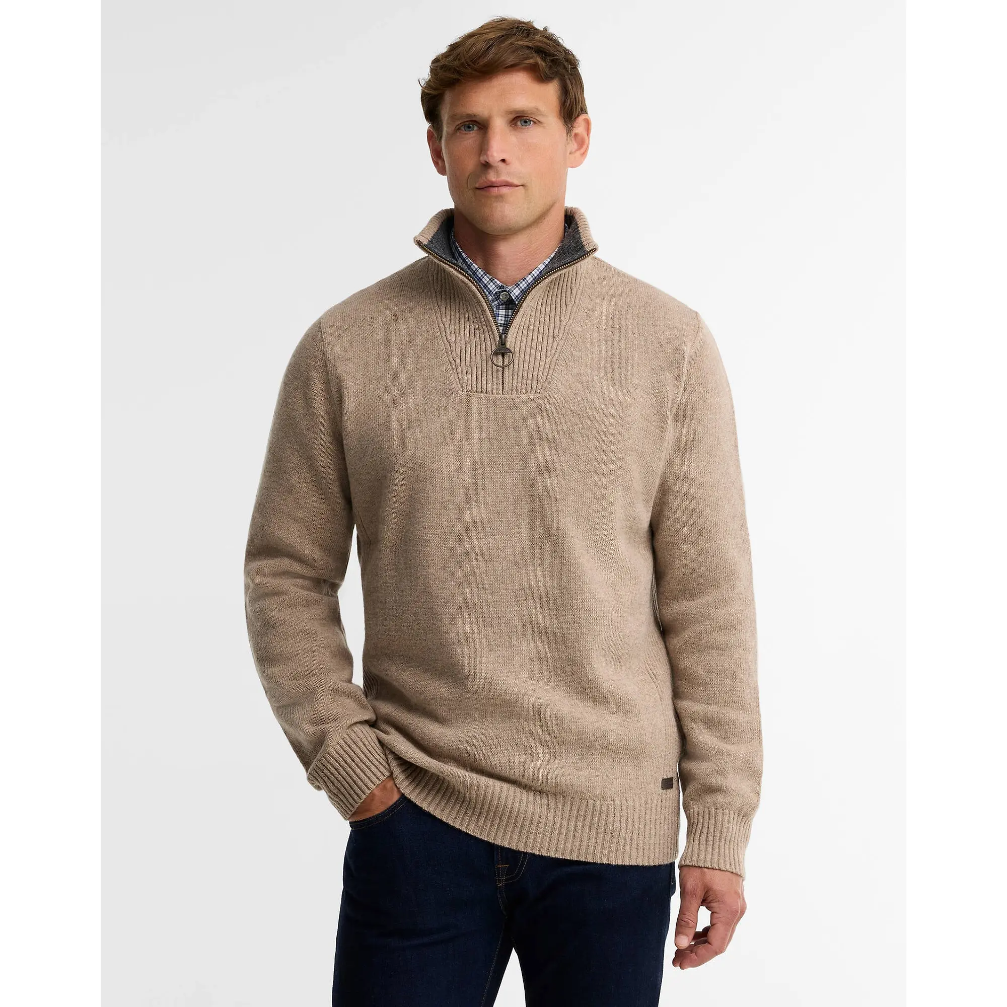 Product image 2 of 6 of Barbour Men's Nelson Essential Quarter-Zip Jumper - Stone