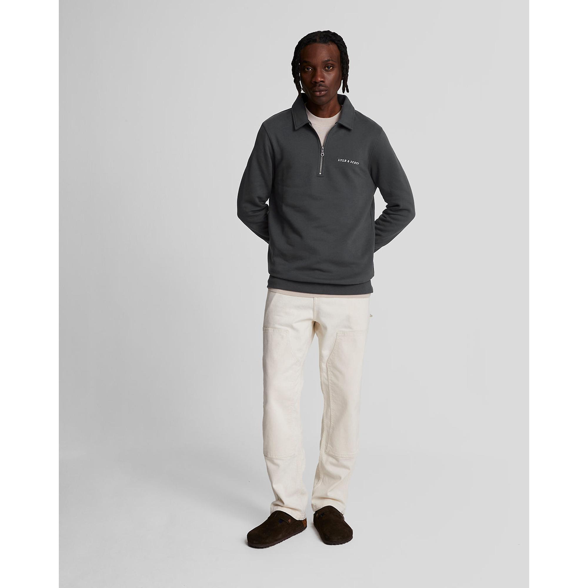 Lyle & Scott Men's Embroidered Collared 1/4 Zip Jumper - Gunmetal Lyle & Scott Men's Embroidered Collared 1/4 Zip Jumper - Gunmetal
