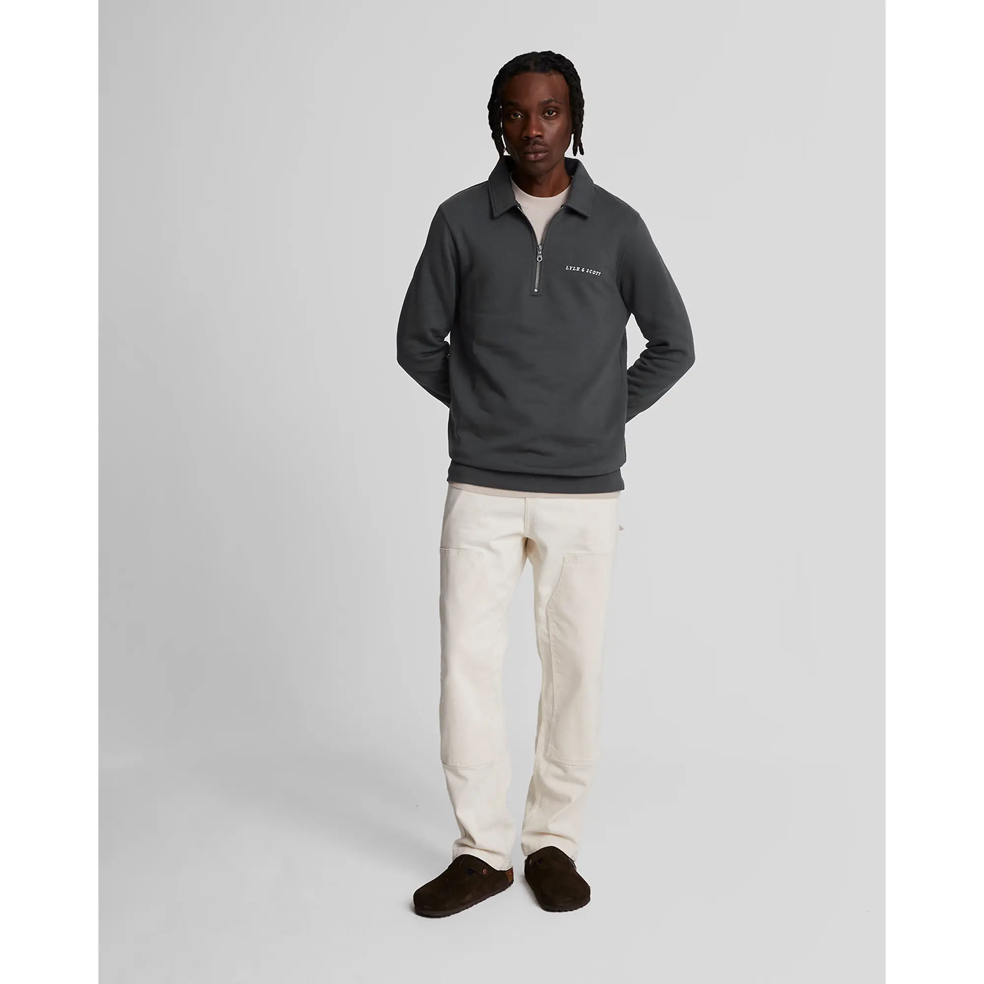 Product image 3 of 5 of Lyle & Scott Men's Embroidered Collared 1/4 Zip Jumper - Gunmetal/Cove