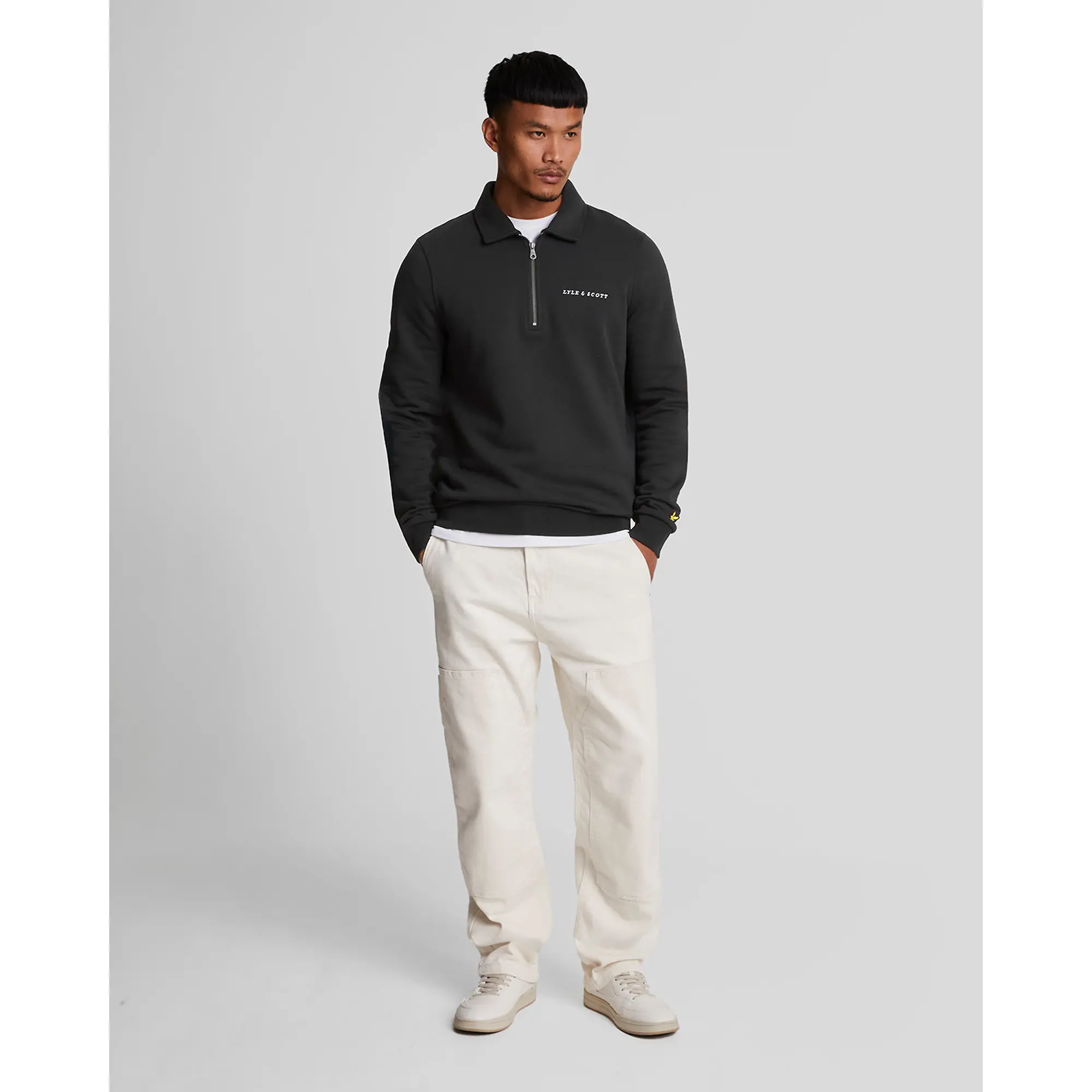 Product image 3 of 5 of Lyle & Scott Men's Embroidered Collared 1/4 Zip Jumper - Jet Black/ White