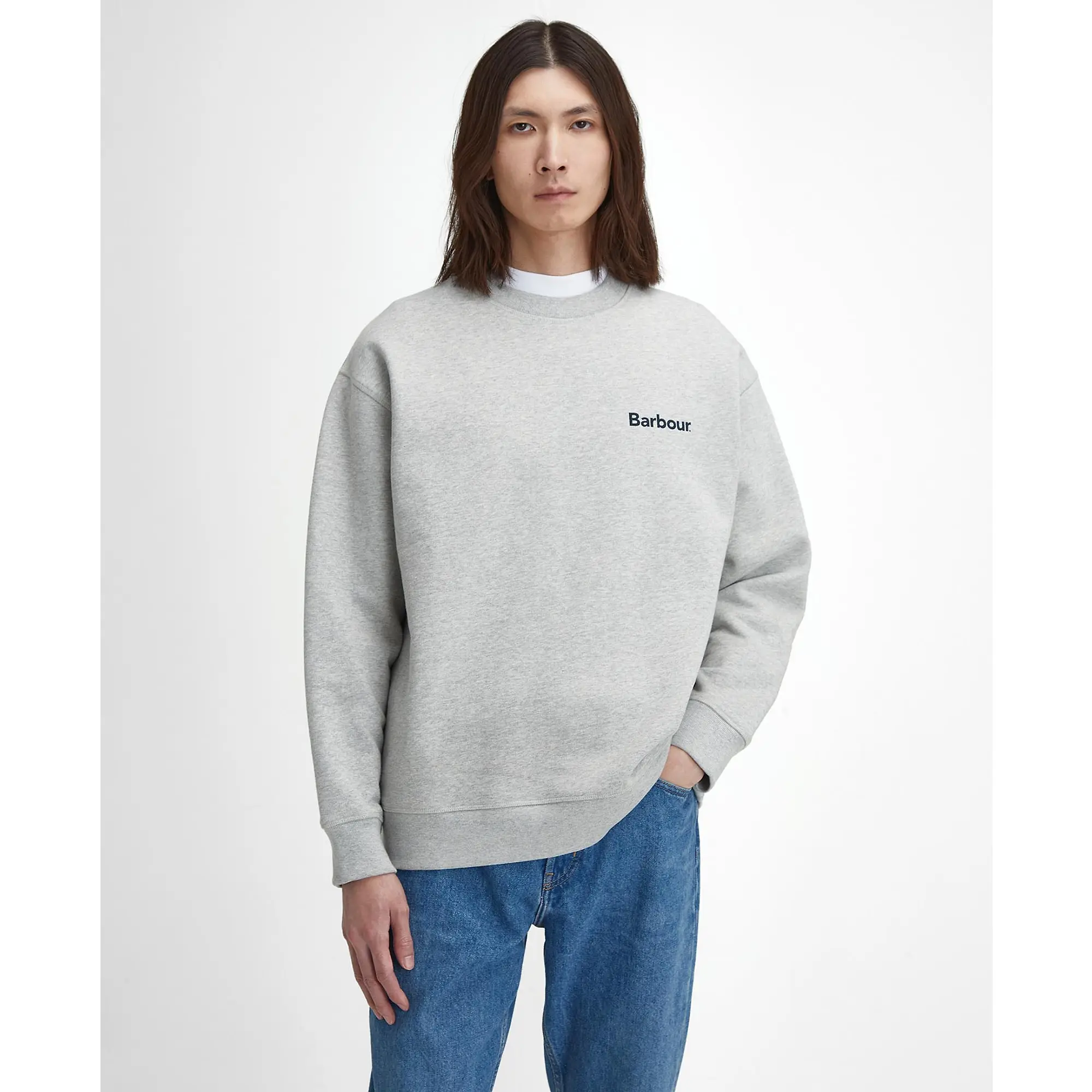 Product image 2 of 7 of Barbour Men's Brushed Nicholas Oversized Crew Neck Jumper - Grey Marl