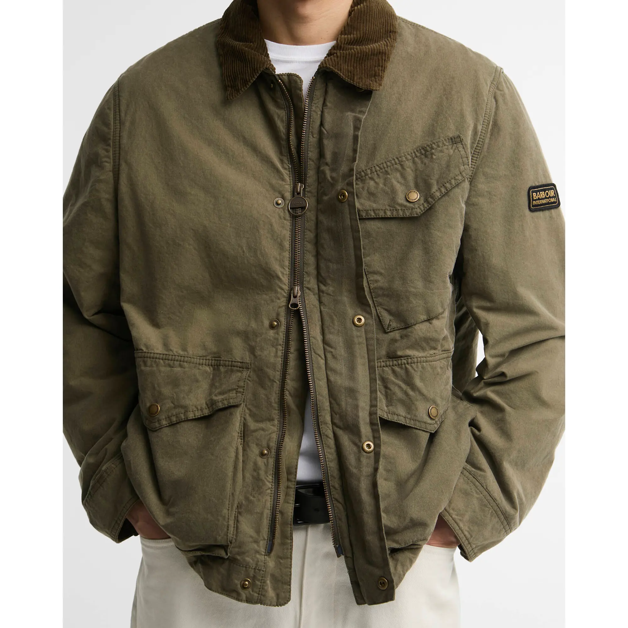 Product image 5 of 6 of Barbour International Men's Winter Drifter Washed Waxed Jacket - Olive Night
