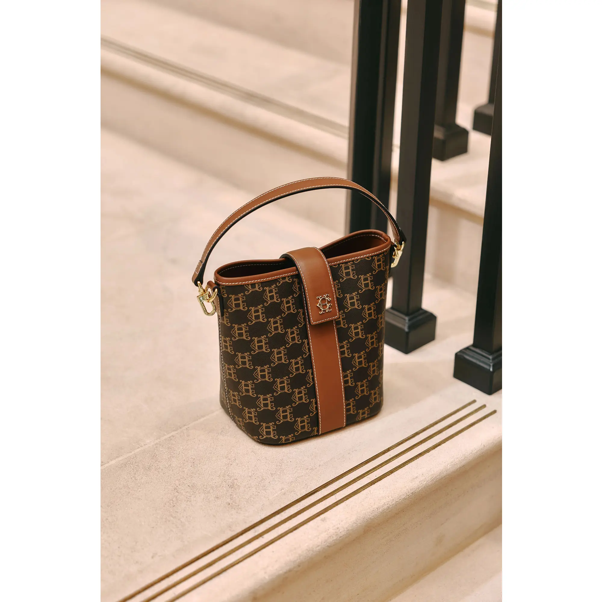 Product image 10 of 10 of Holland Cooper Women's Milan Mini Bucket Bag - Tan Monogram