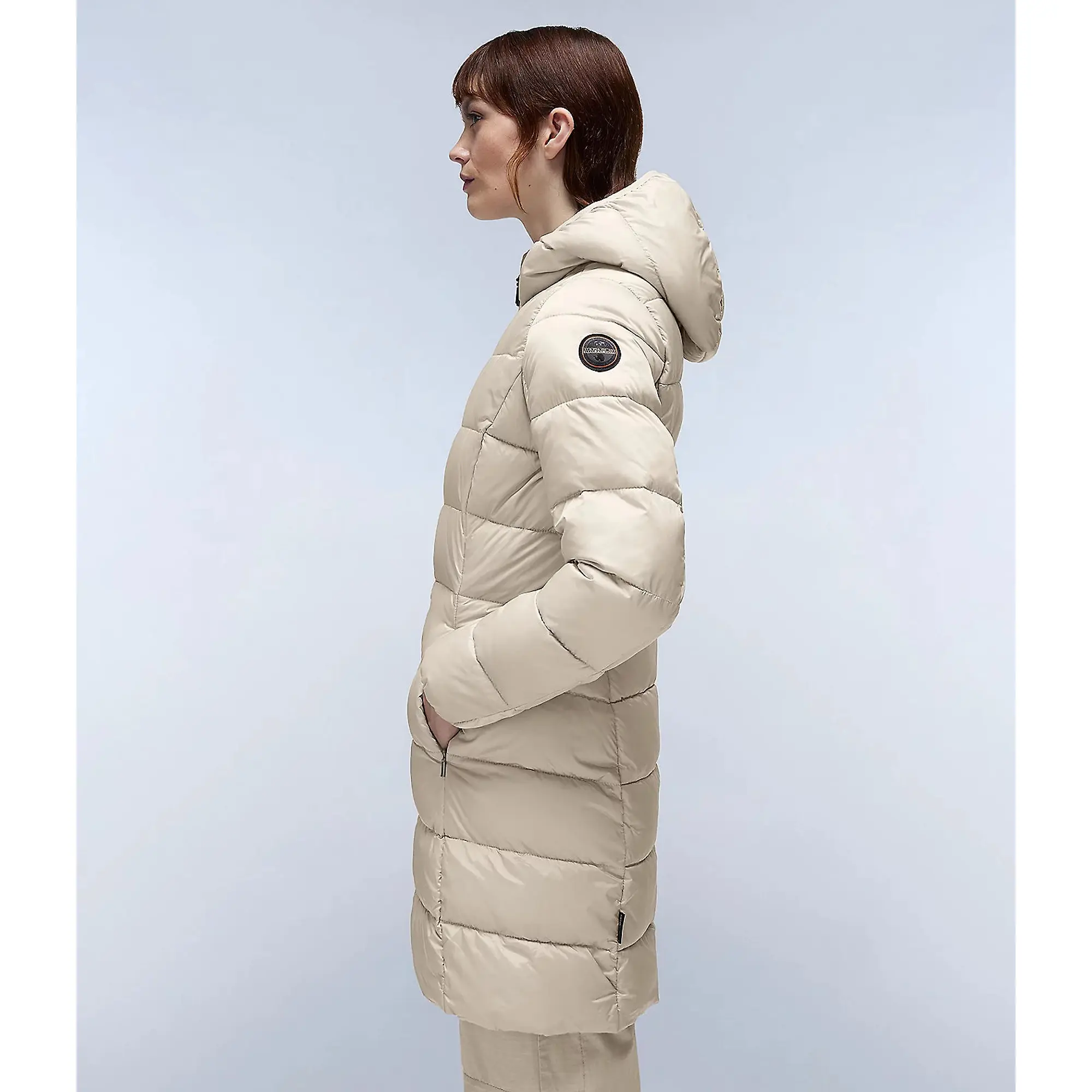 Product image 4 of 8 of Napapijri Women's Aerons Rise Hooded Long Puffer Jacket - Beige Silver