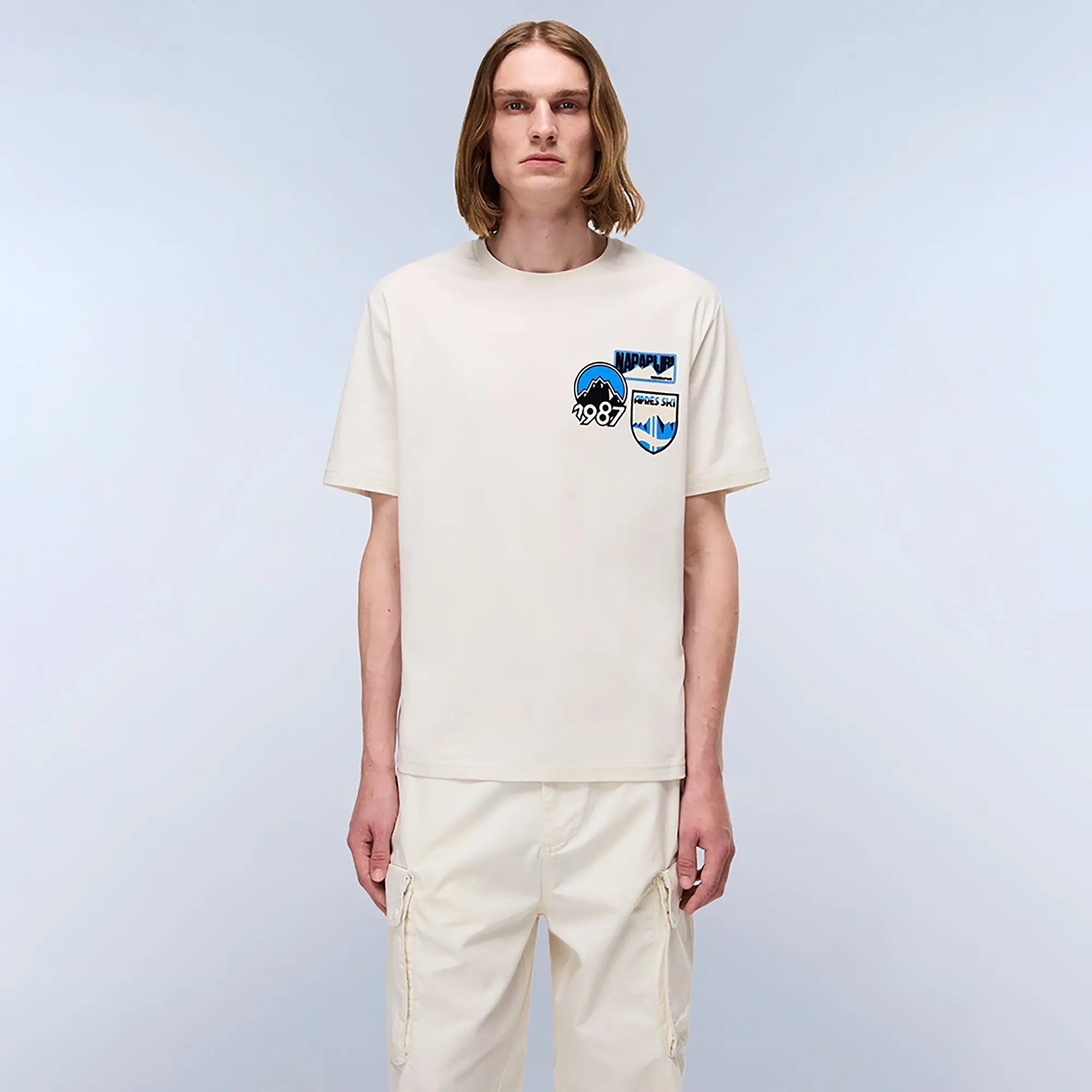 Product image 3 of 6 of Napapijri Men's Montepianna Flock Print T-Shirt - Beige Dimity