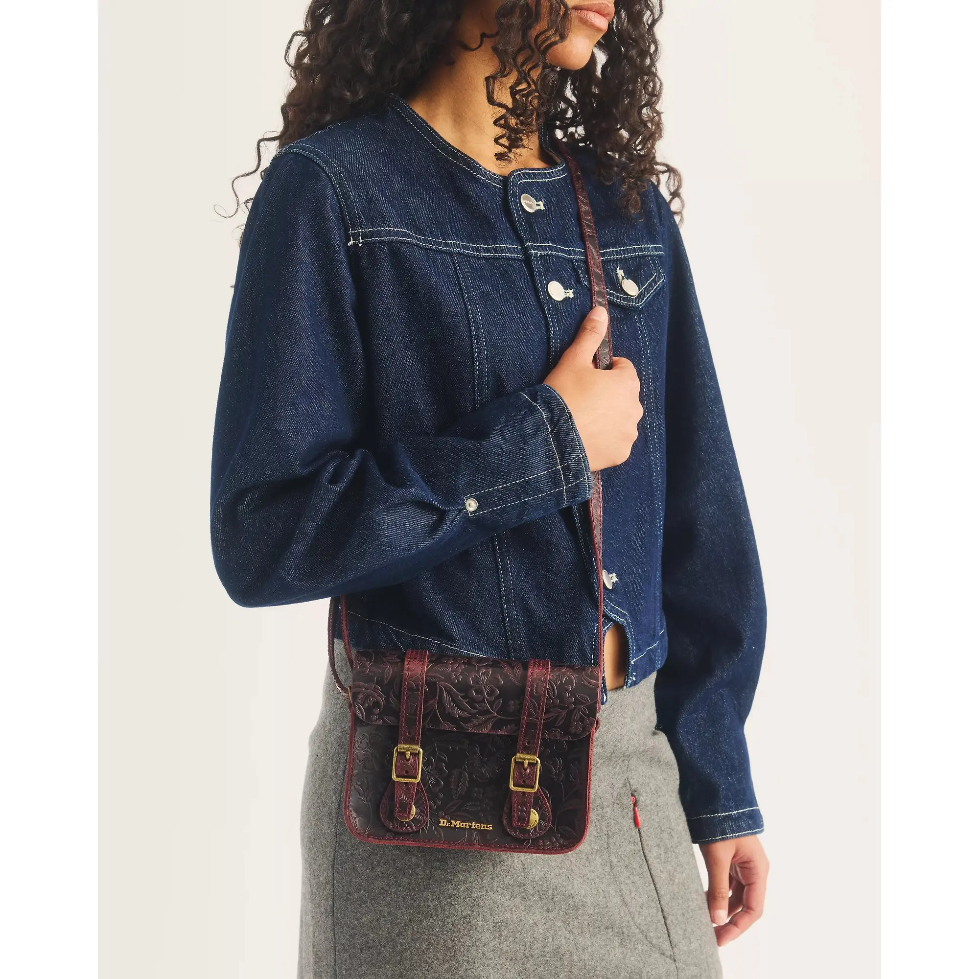 Product image 2 of 8 of Dr. Martens 7" Floral Emboss Crazy Horse Leather Satchel - Cherry Red