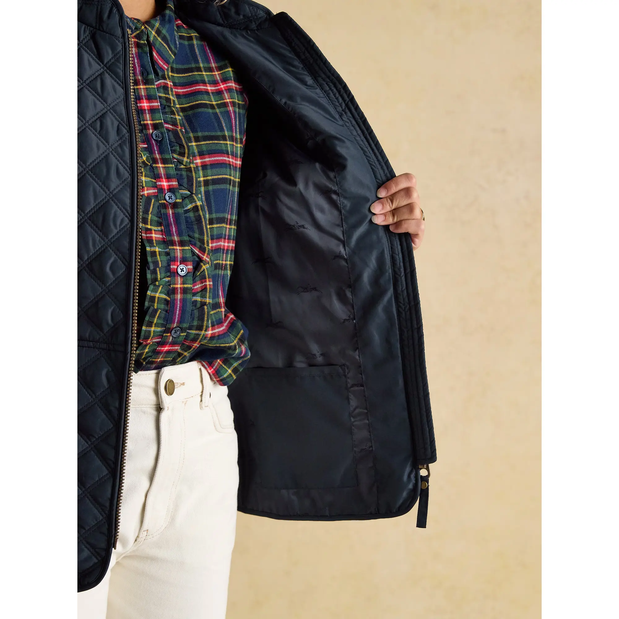 Product image 10 of 19 of Joules Women's Minx Showerproof Diamond Quilted Gilet - Navy Blue