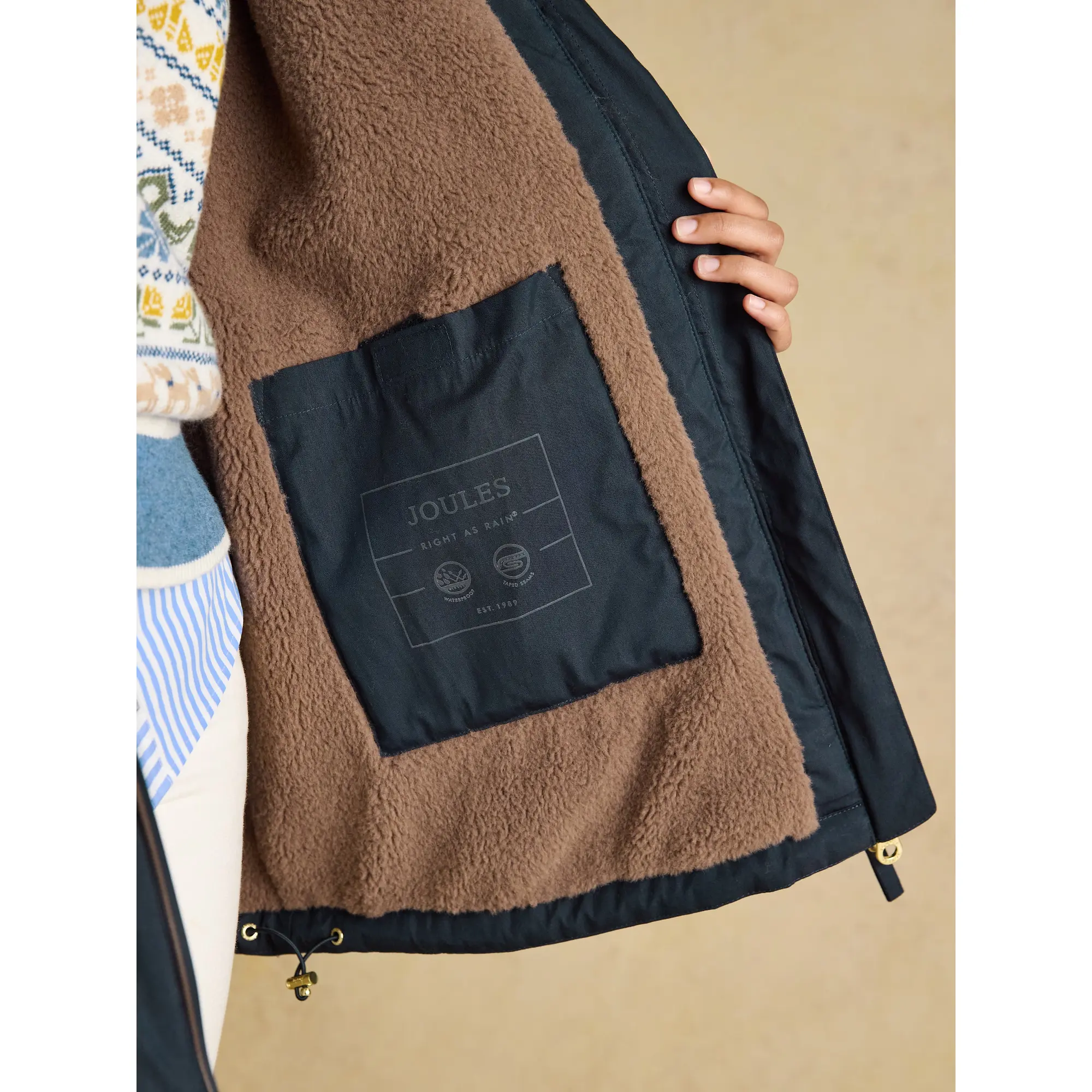 Product image 9 of 13 of Joules Women's Coverwell Waterproof Fleece Lined Coat - Navy