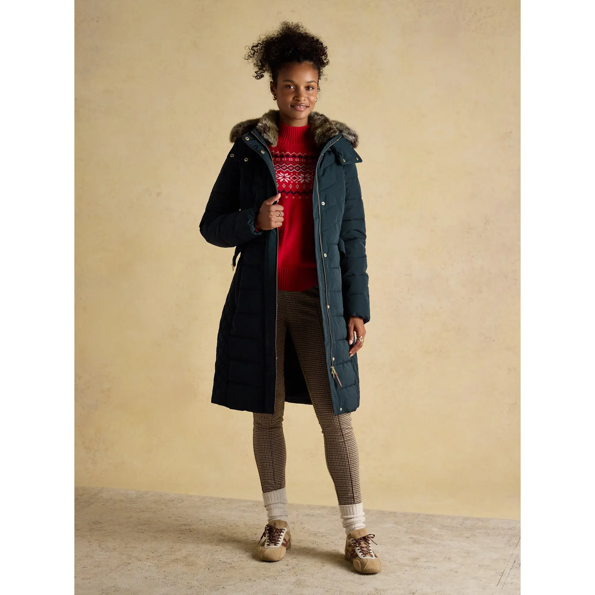 Product image 4 of 14 of Joules Women's Aspen Long Showerproof Padded Coat - Navy