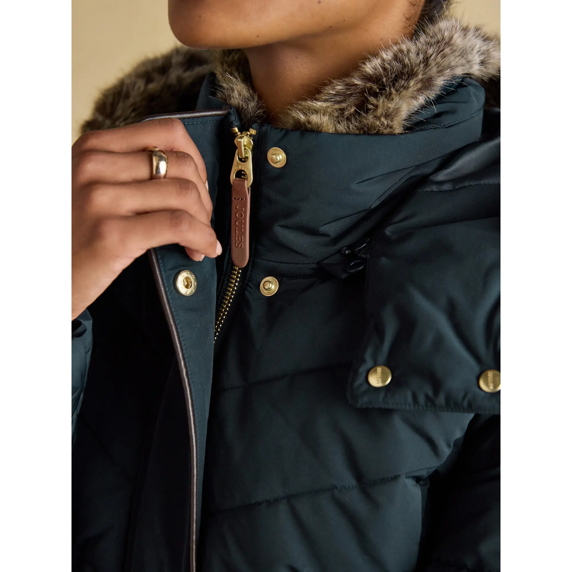 Product image 7 of 14 of Joules Women's Aspen Long Showerproof Padded Coat - Navy