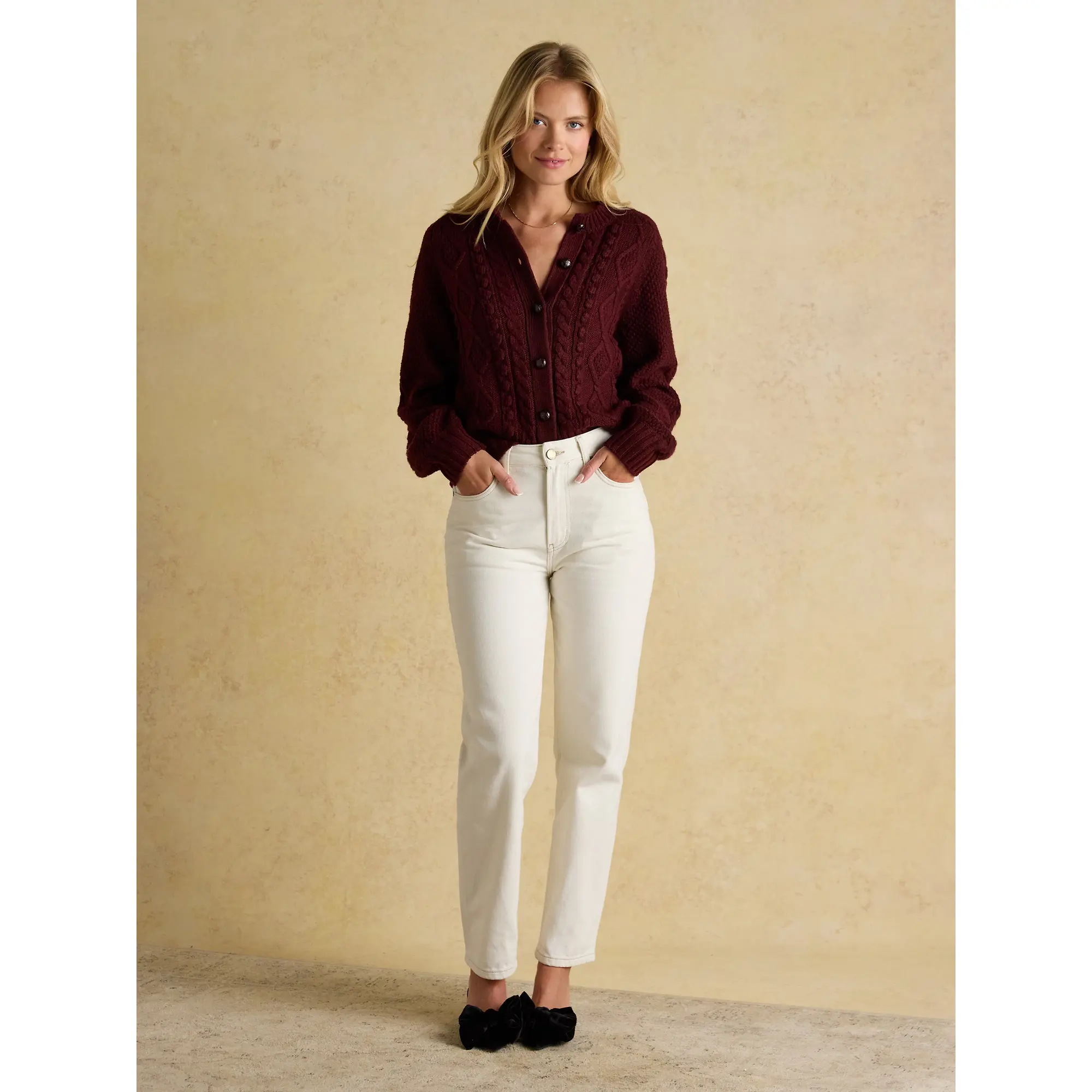 Product image 4 of 9 of Joules Women's Rafferty Cable Knit Cardigan - Wine
