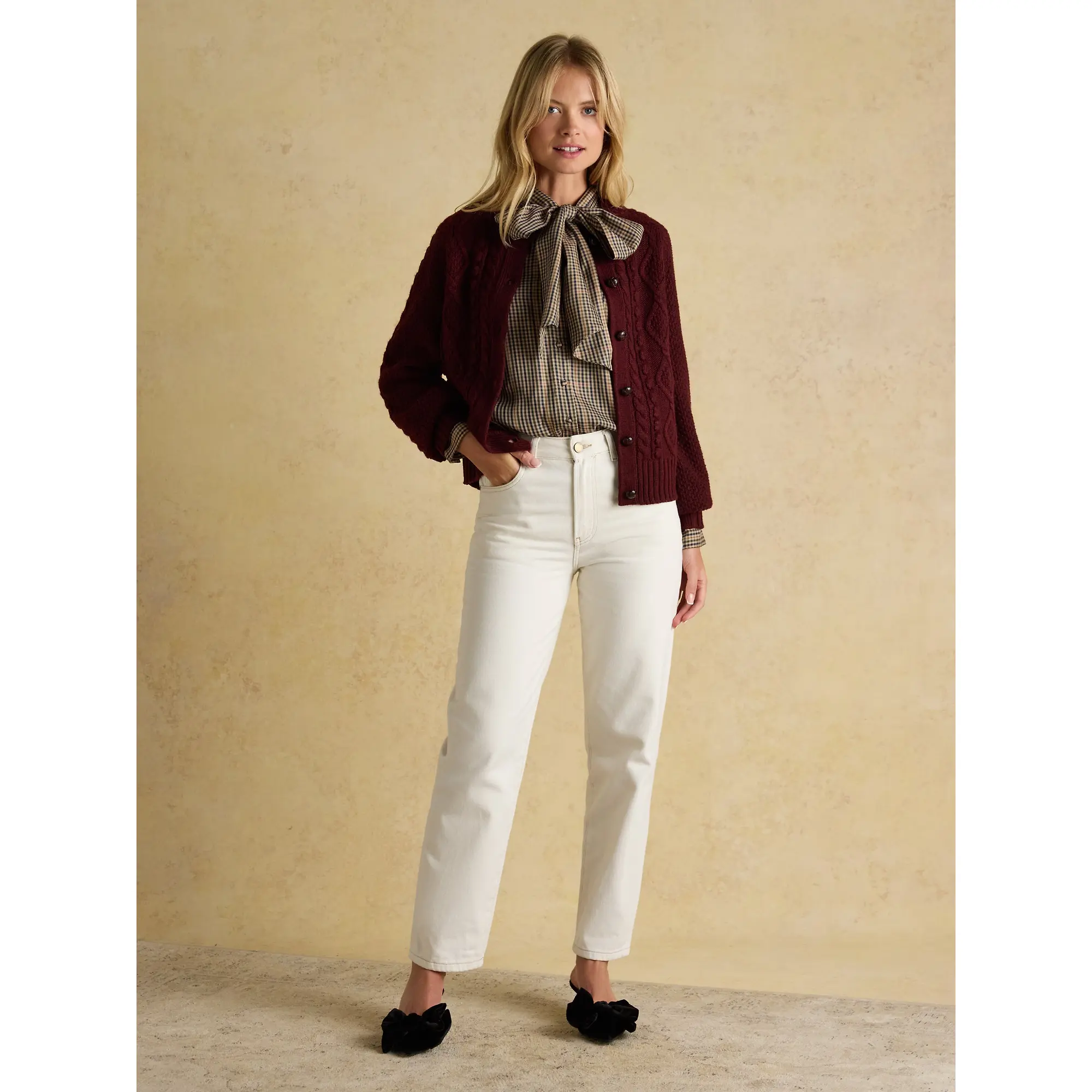 Product image 6 of 9 of Joules Women's Rafferty Cable Knit Cardigan - Wine