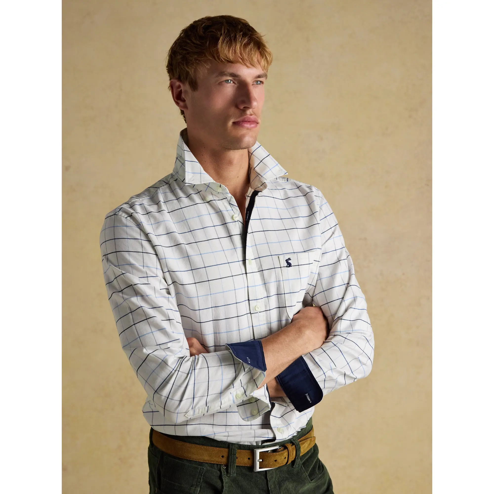 Product image 8 of 11 of Joules Men's Oxford Classic Fit Long Sleeve Cotton Shirt - White Blue Check