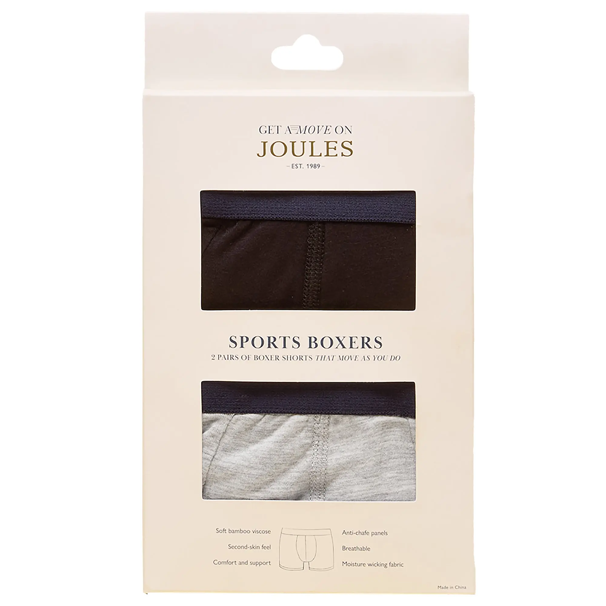 Product image 1 of 3 of Joules Men's Get A Move On Sports Boxers 2 Pack - Black/Grey