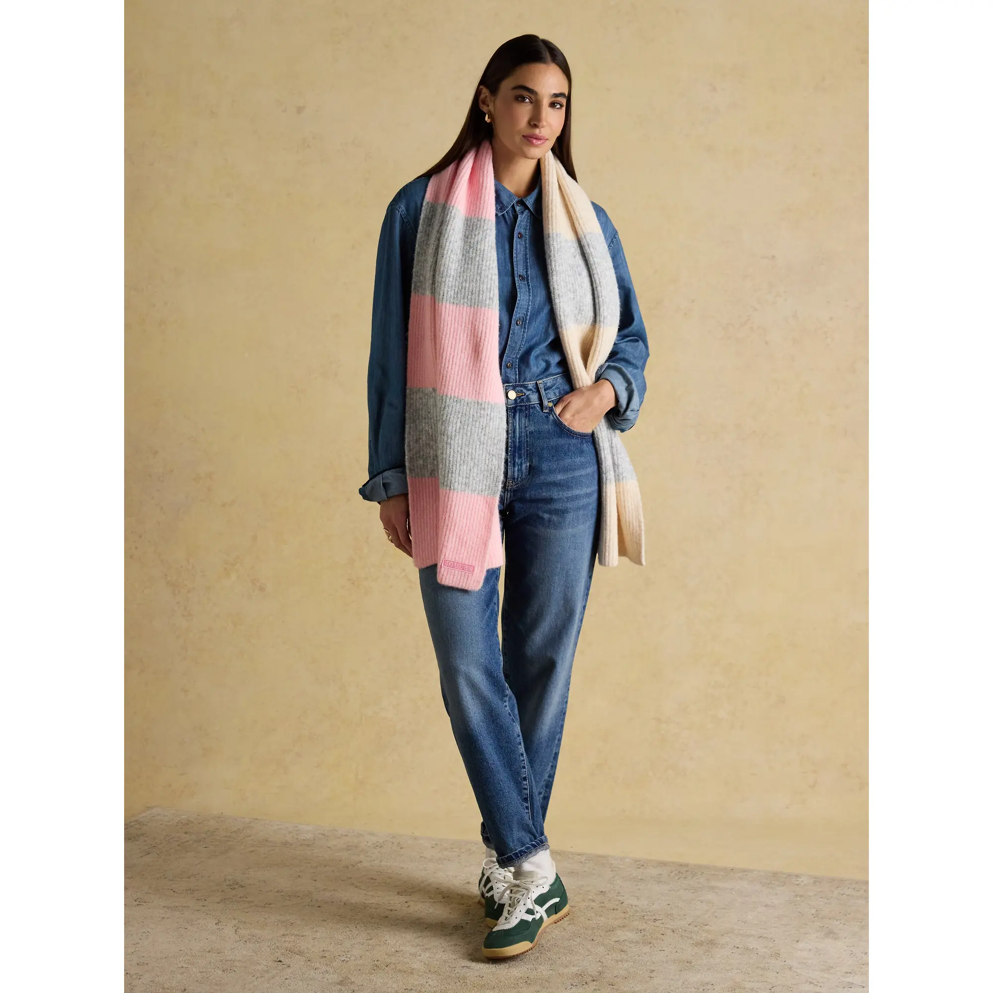 Product image 2 of 7 of Joules Women's Popley Stripe Scarf - Pink/Grey