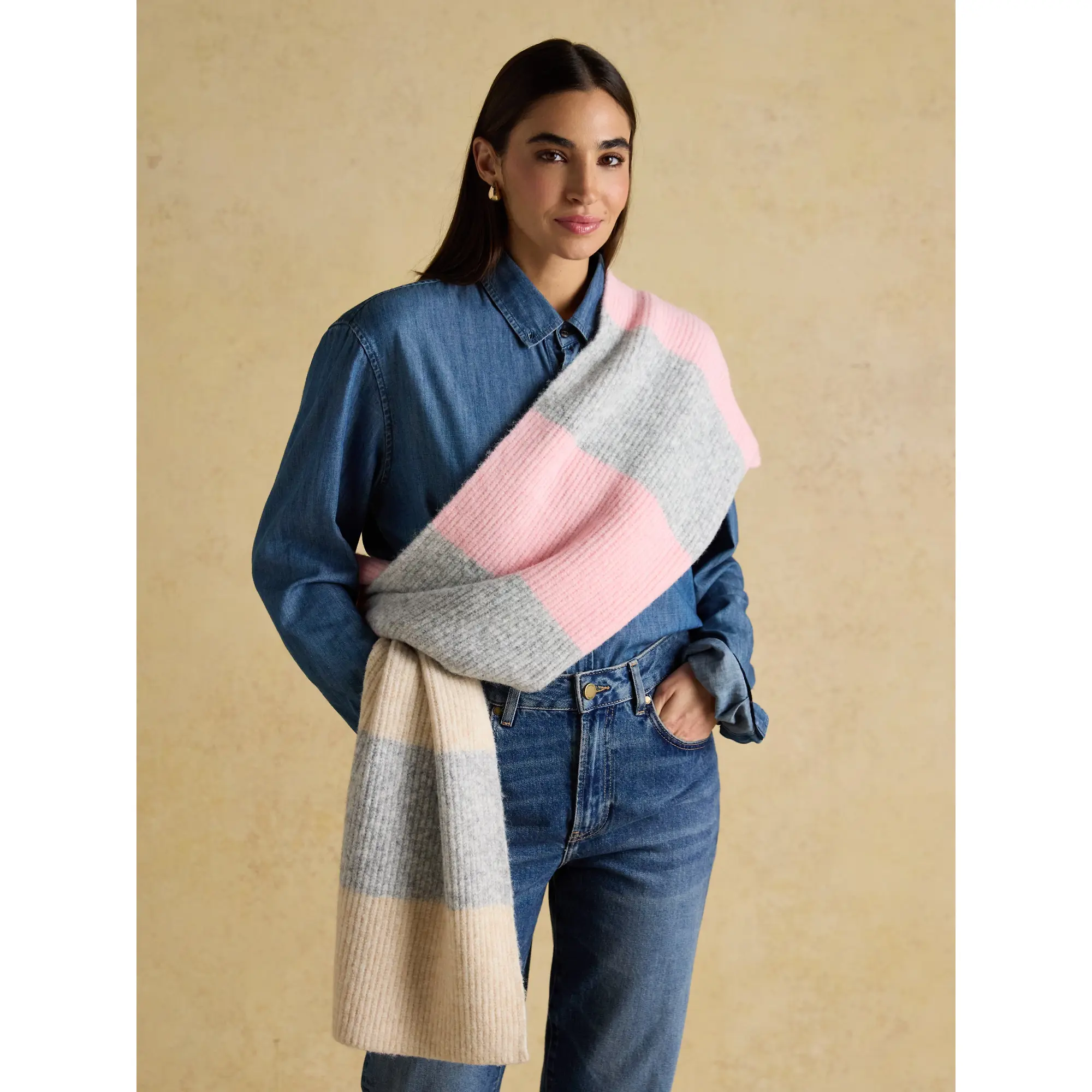 Product image 4 of 7 of Joules Women's Popley Stripe Scarf - Pink/Grey