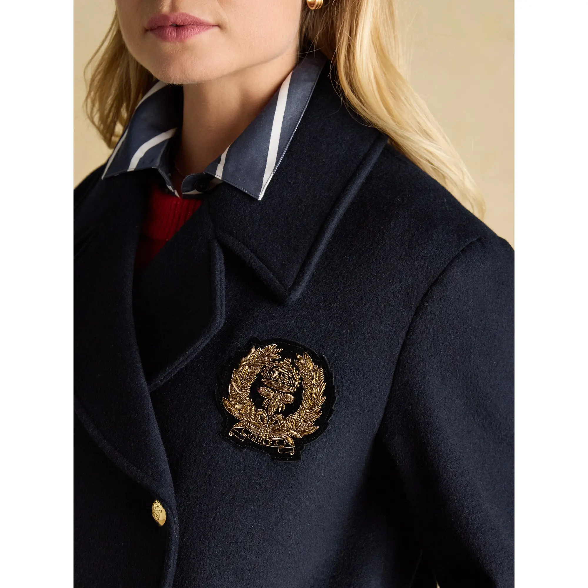 Product image 6 of 12 of Joules Women's Belchamp Wool Blend Peacoat with Beaded Badge - Navy
