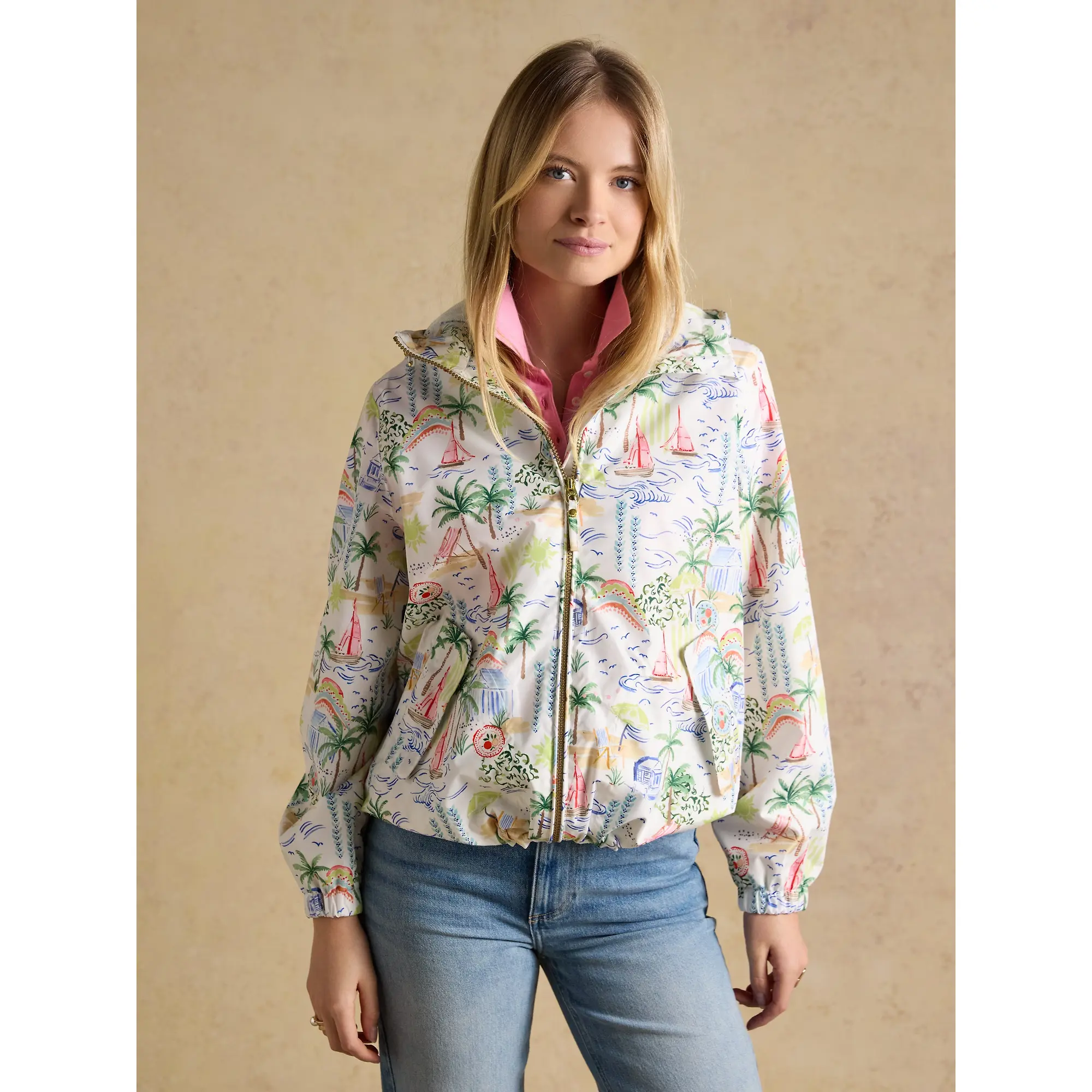 Product image 2 of 12 of Joules Women's Rainly Waterproof Packable Raincoat with Hood - Cream