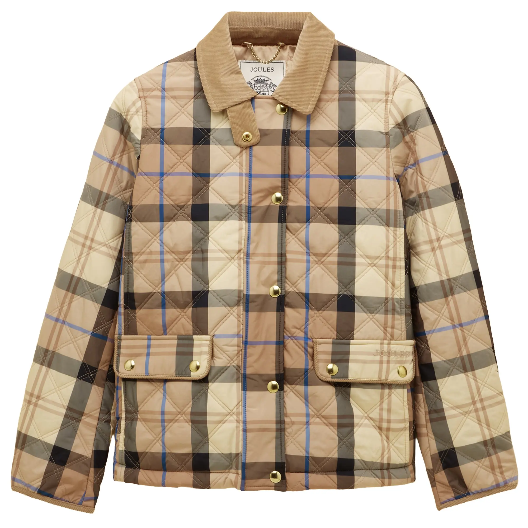 Product image 1 of 14 of Joules Women's Harrogate Showerproof Diamond Quilted Barn Jacket - Beige Check