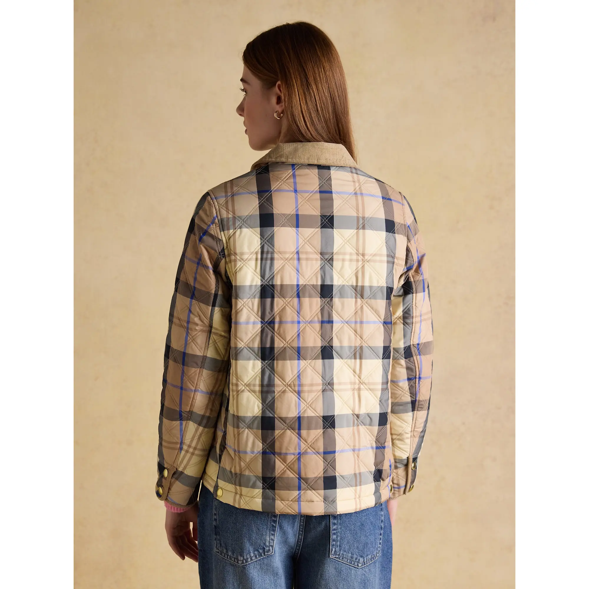 Product image 3 of 14 of Joules Women's Harrogate Showerproof Diamond Quilted Barn Jacket - Beige Check