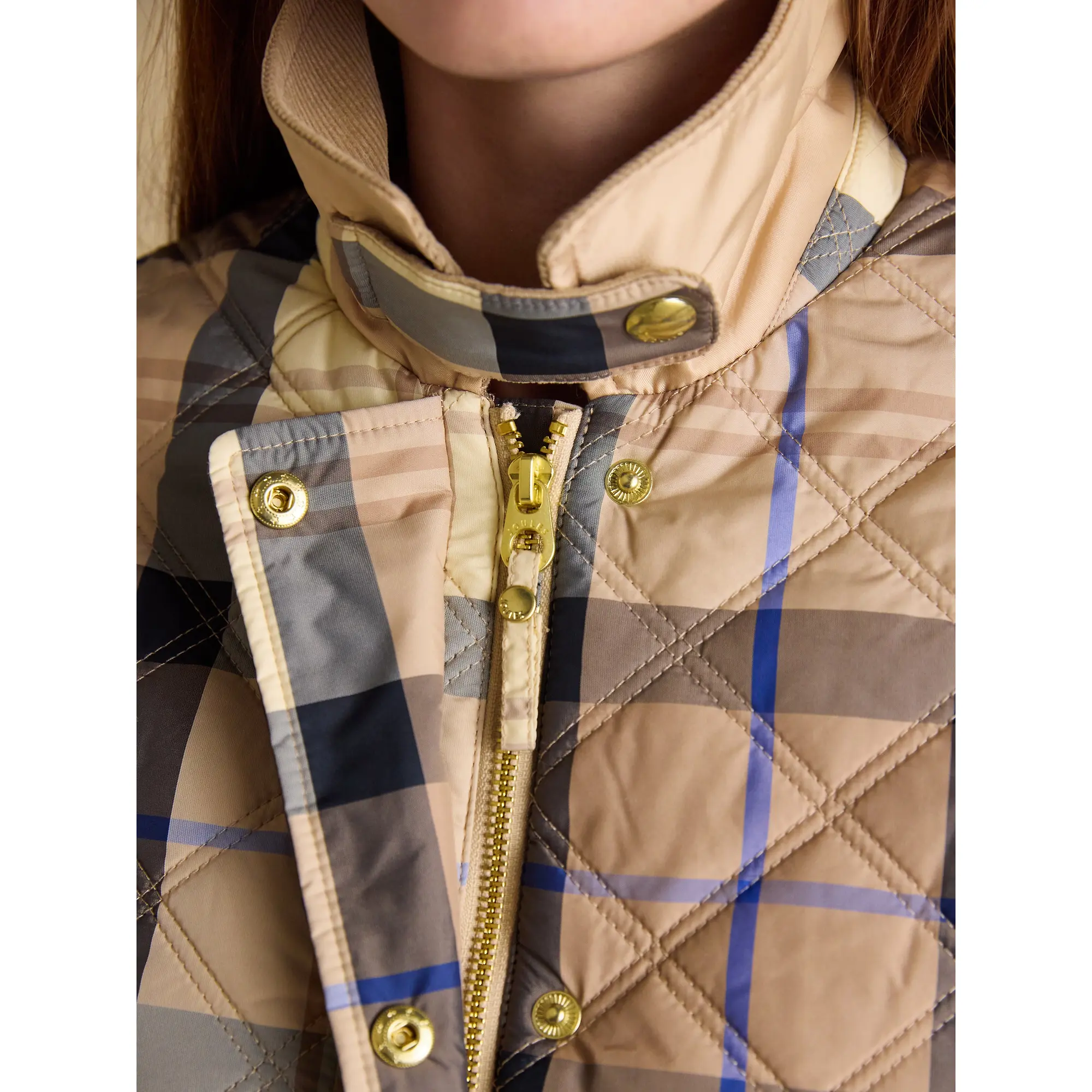 Product image 5 of 14 of Joules Women's Harrogate Showerproof Diamond Quilted Barn Jacket - Beige Check
