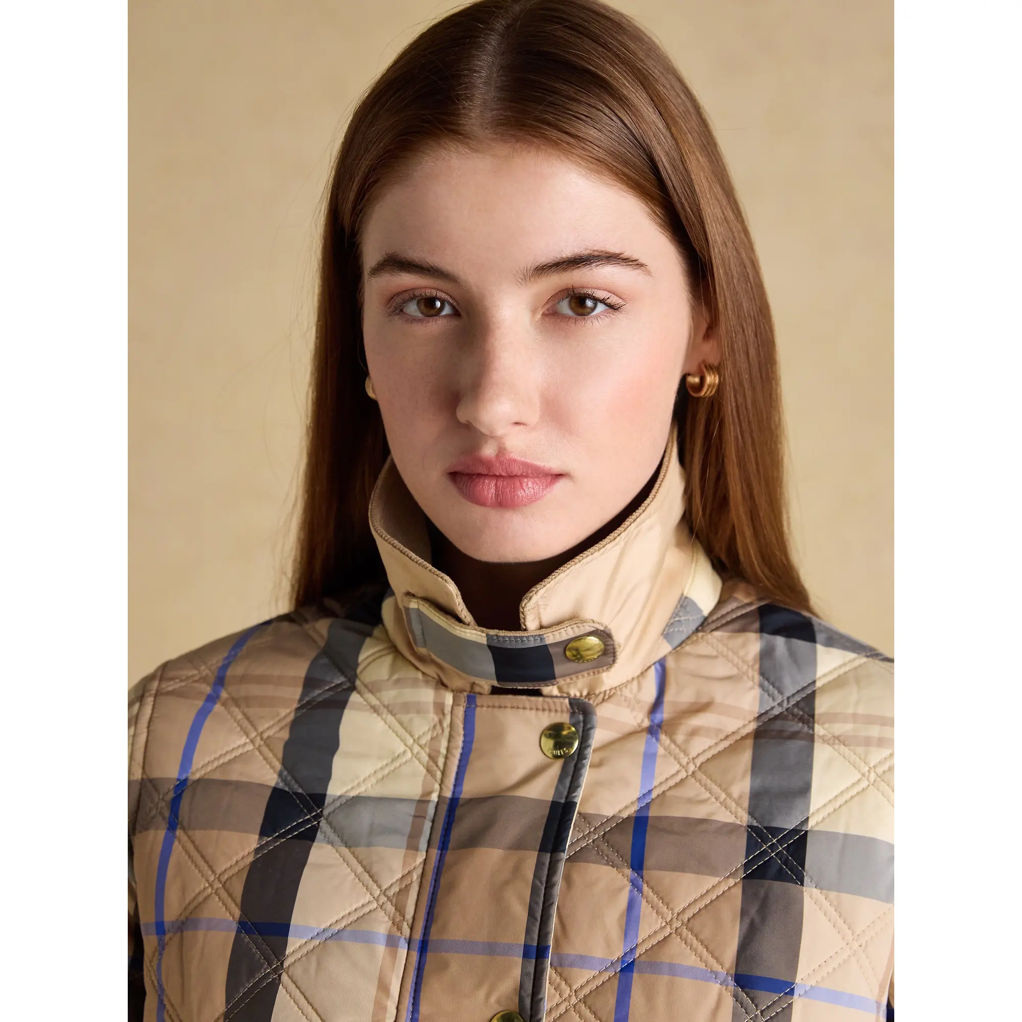 Product image 10 of 14 of Joules Women's Harrogate Showerproof Diamond Quilted Barn Jacket - Beige Check