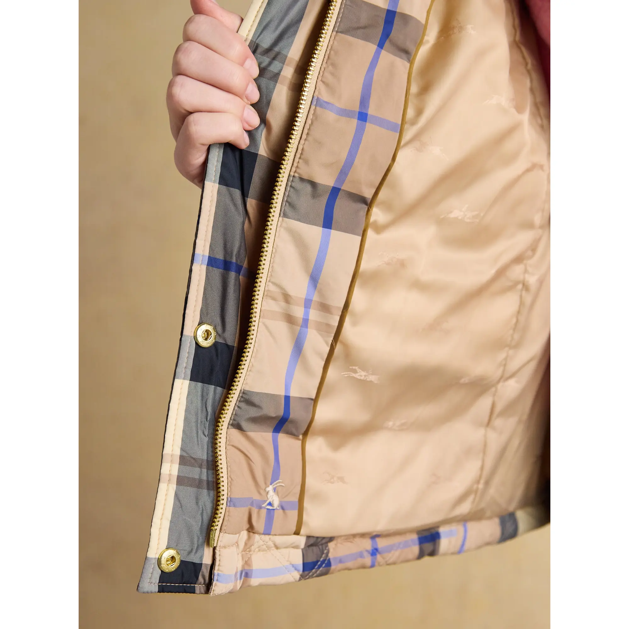 Product image 11 of 14 of Joules Women's Harrogate Showerproof Diamond Quilted Barn Jacket - Beige Check