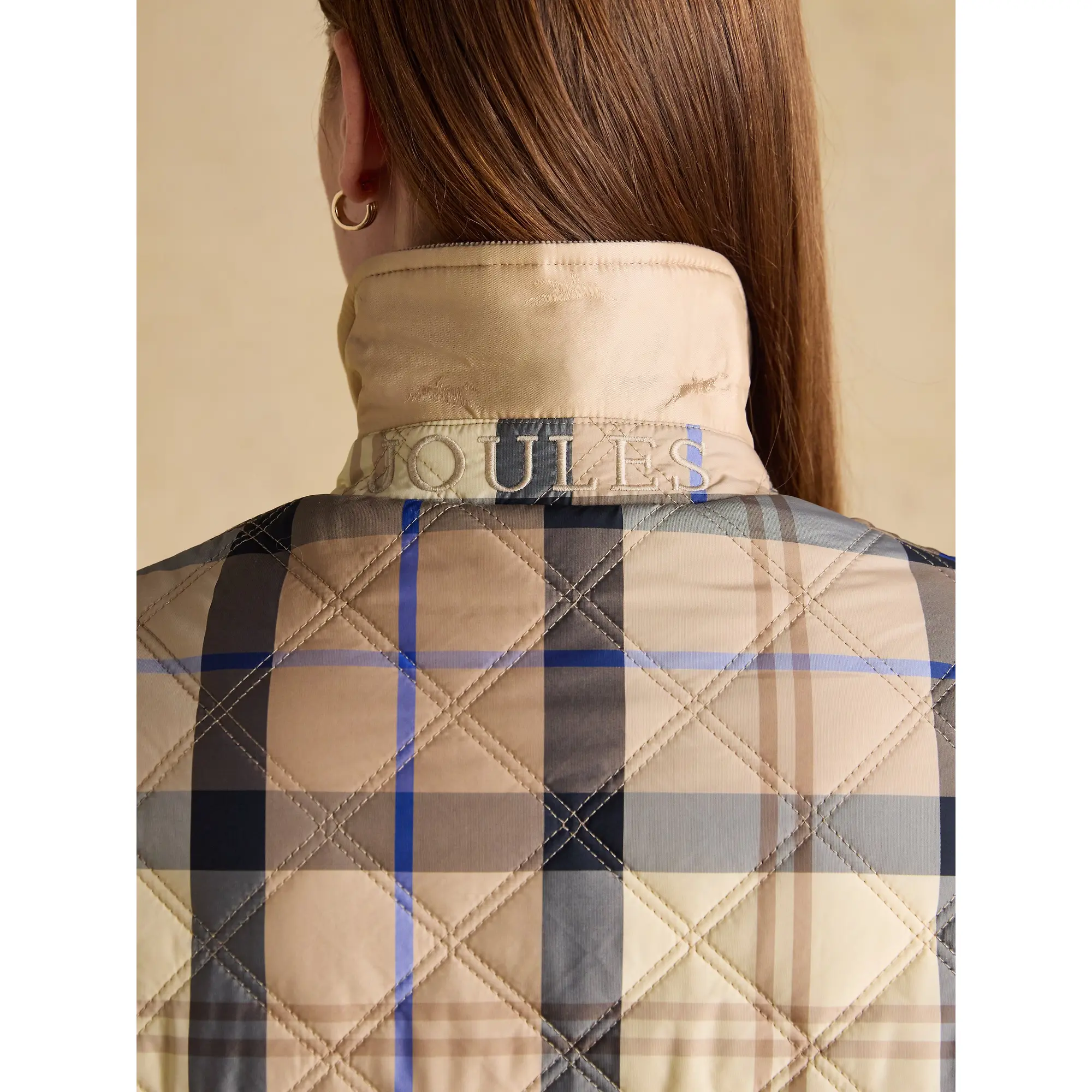 Product image 12 of 14 of Joules Women's Harrogate Showerproof Diamond Quilted Barn Jacket - Beige Check