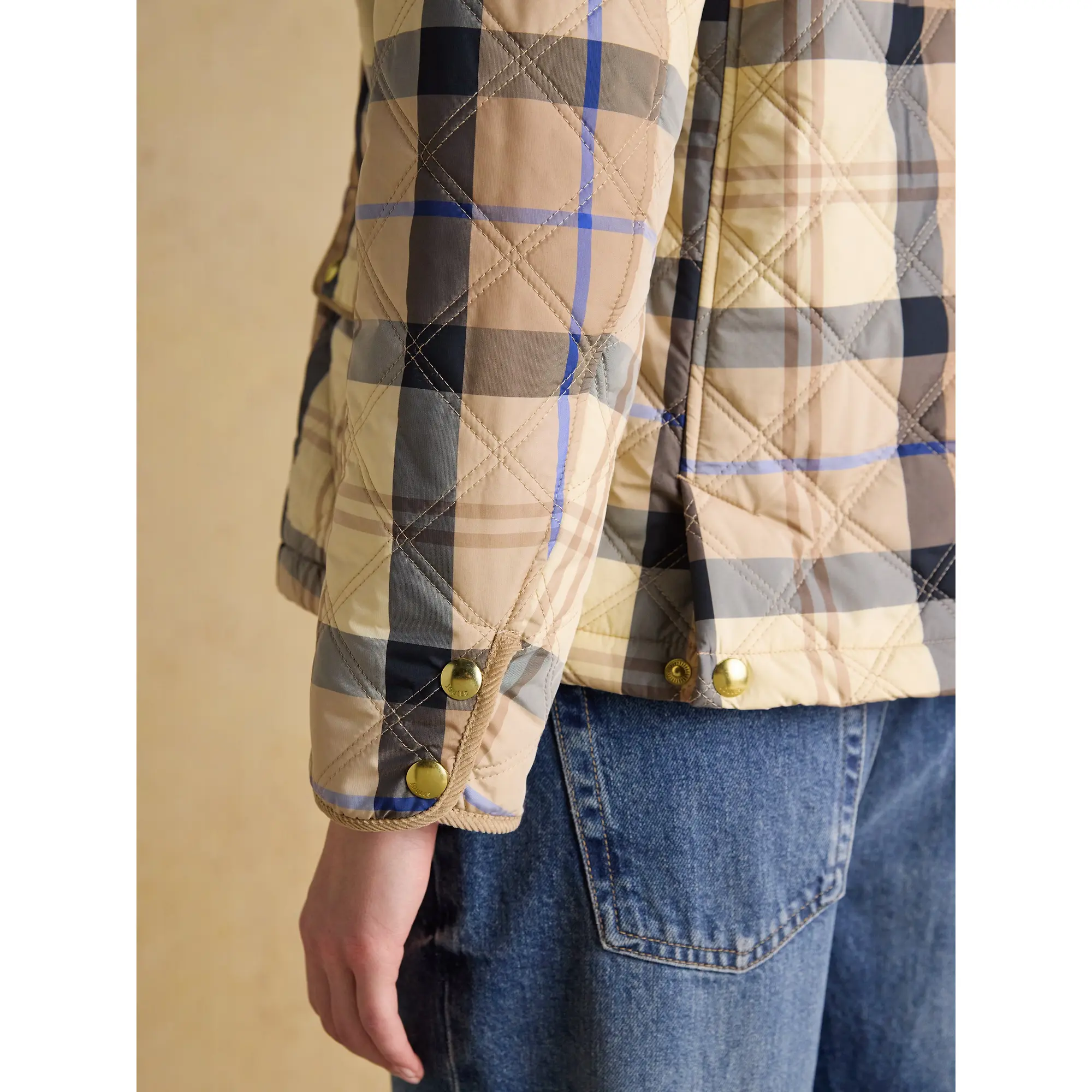 Product image 14 of 14 of Joules Women's Harrogate Showerproof Diamond Quilted Barn Jacket - Beige Check